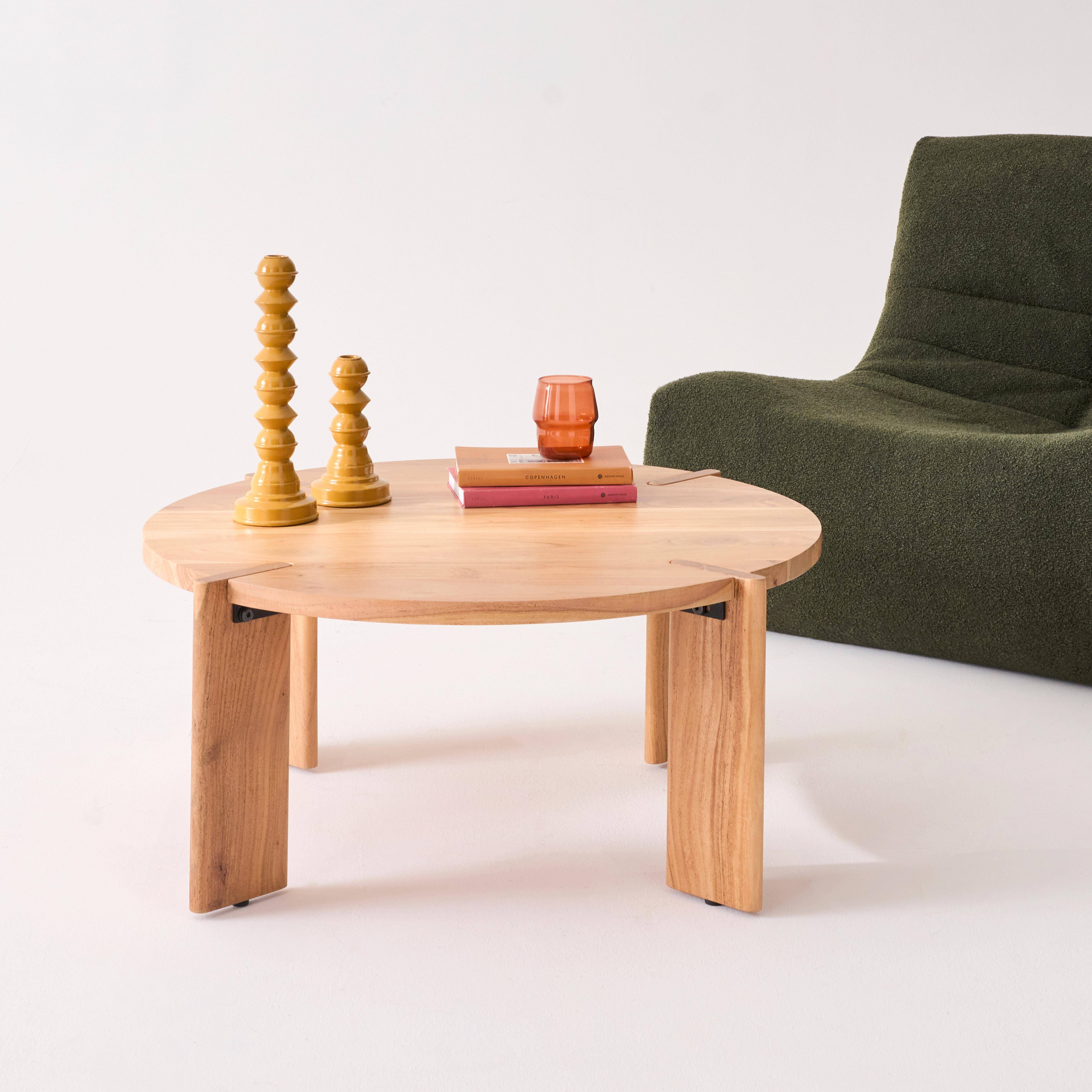 Table basse ronde en bois d'acacia massif naturel 80 cm - Reva Photo1