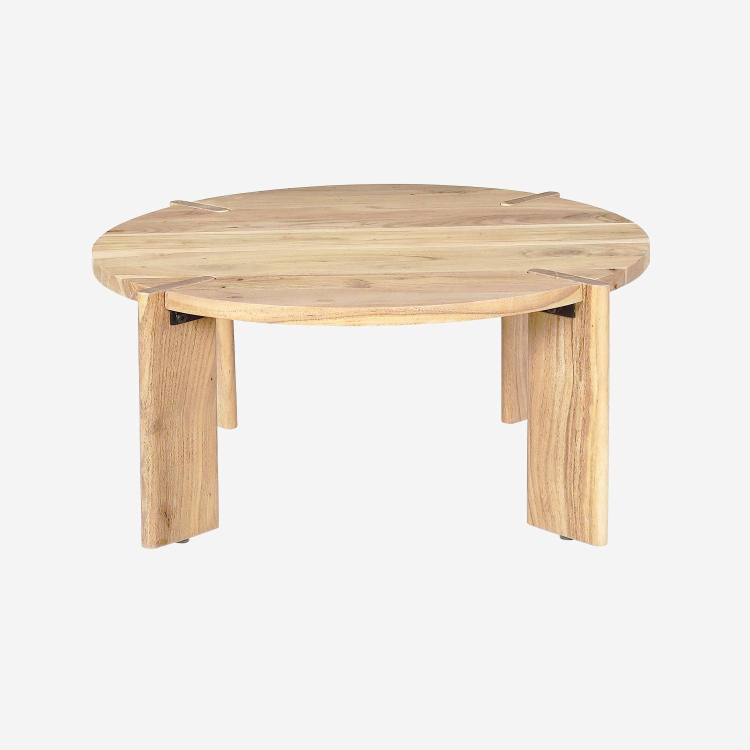 Round Solid Acacia Wood Coffee Table Reva, Natural, 80x80x36 cm,sweeek,Photo3