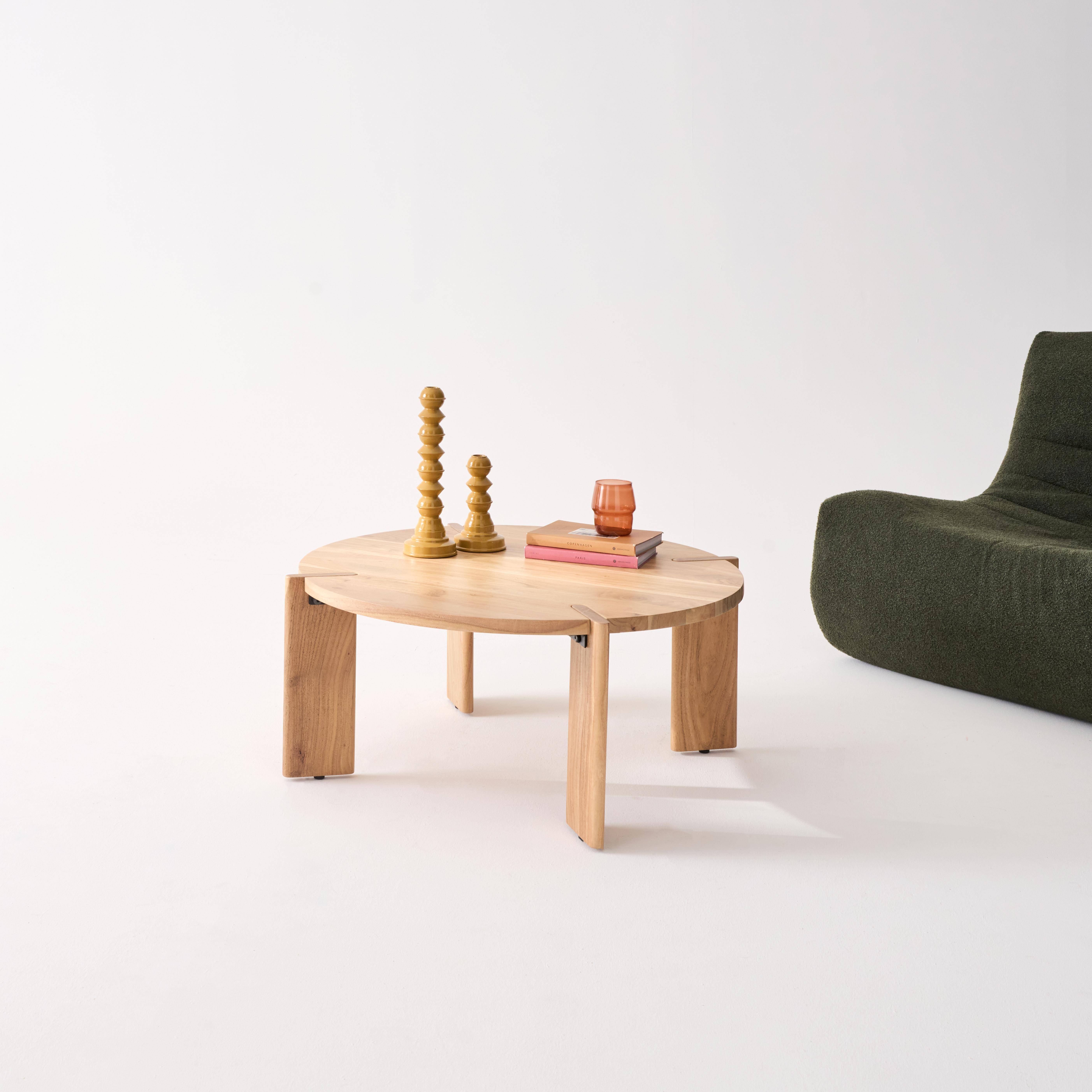 Tavolino da caffè esotico rotondo in legno massello, Reva, Marrone naturale, 80x80x36 cm Photo2