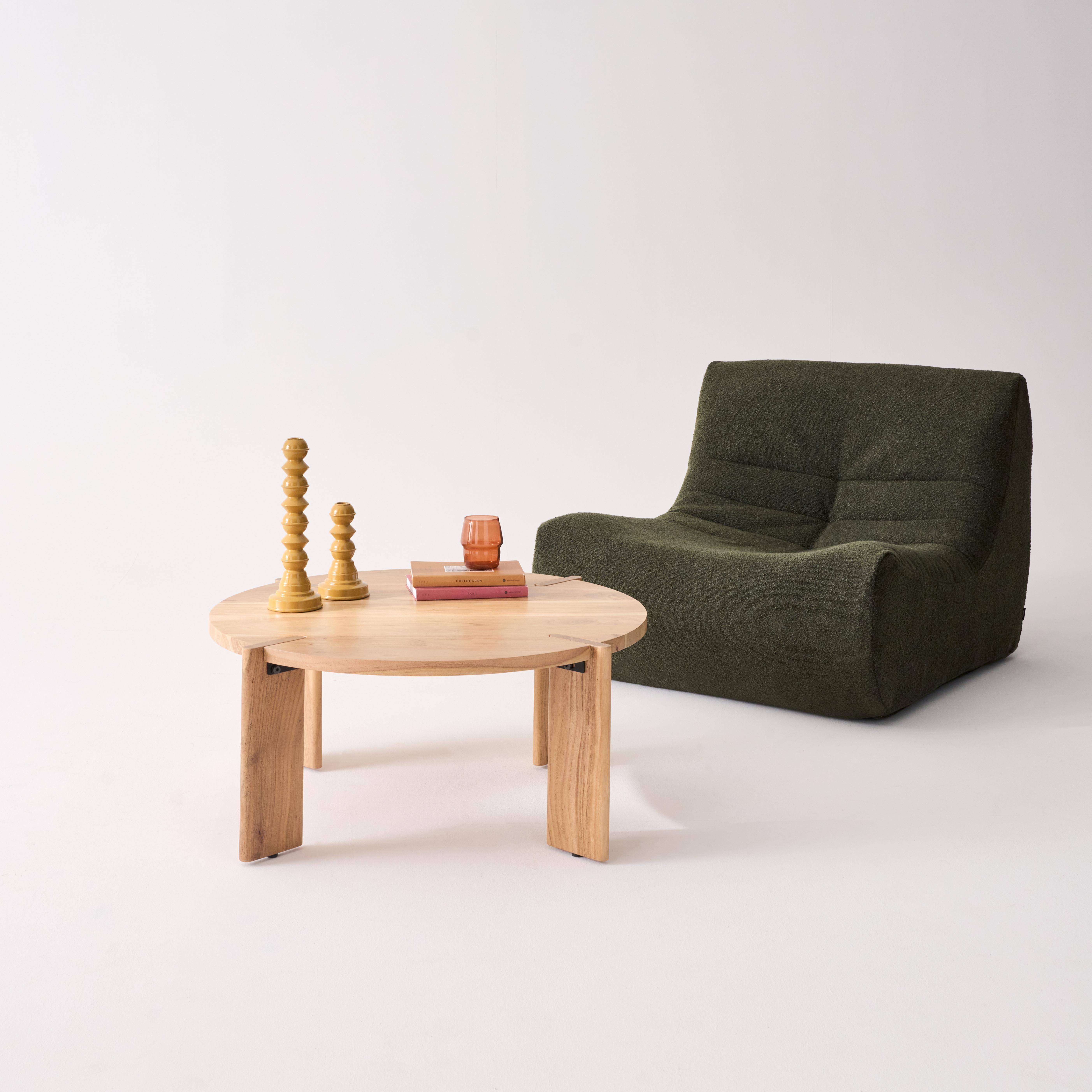 Tavolino da caffè esotico rotondo in legno massello, Reva, Marrone naturale, 80x80x36 cm Photo1