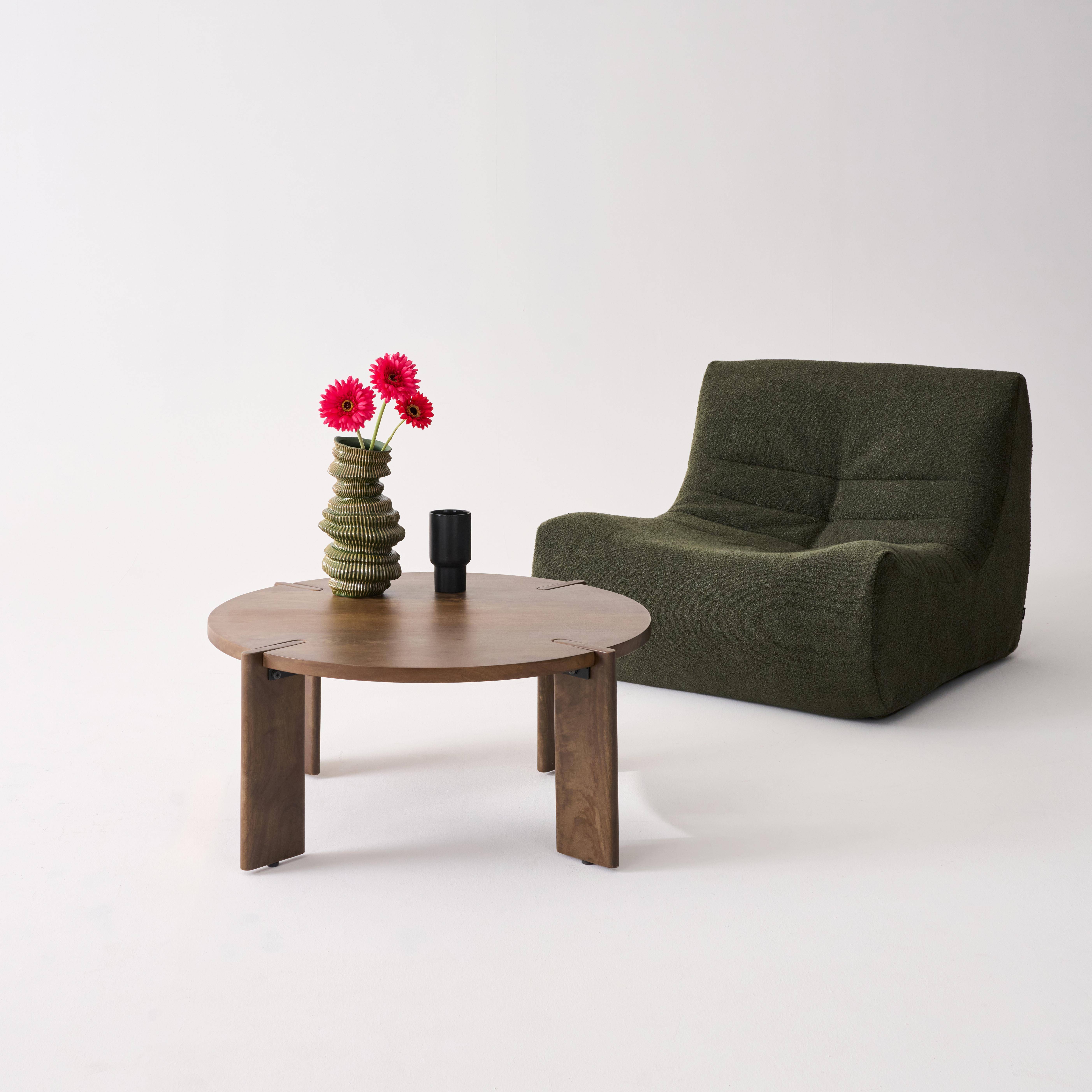 Round Solid Mango Wood Coffee Table, Reva, Walnut coloured, 80x80x36 cm Photo1