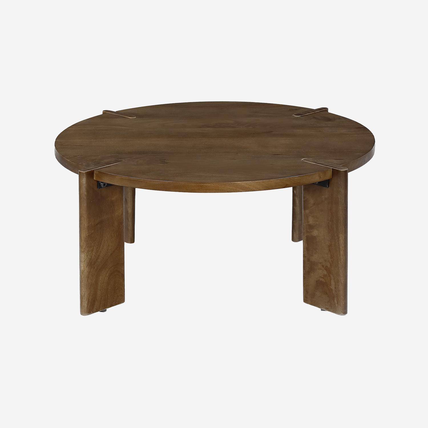 Table basse ronde en bois de manguier massif noyer 80 cm - Reva,sweeek,Photo2