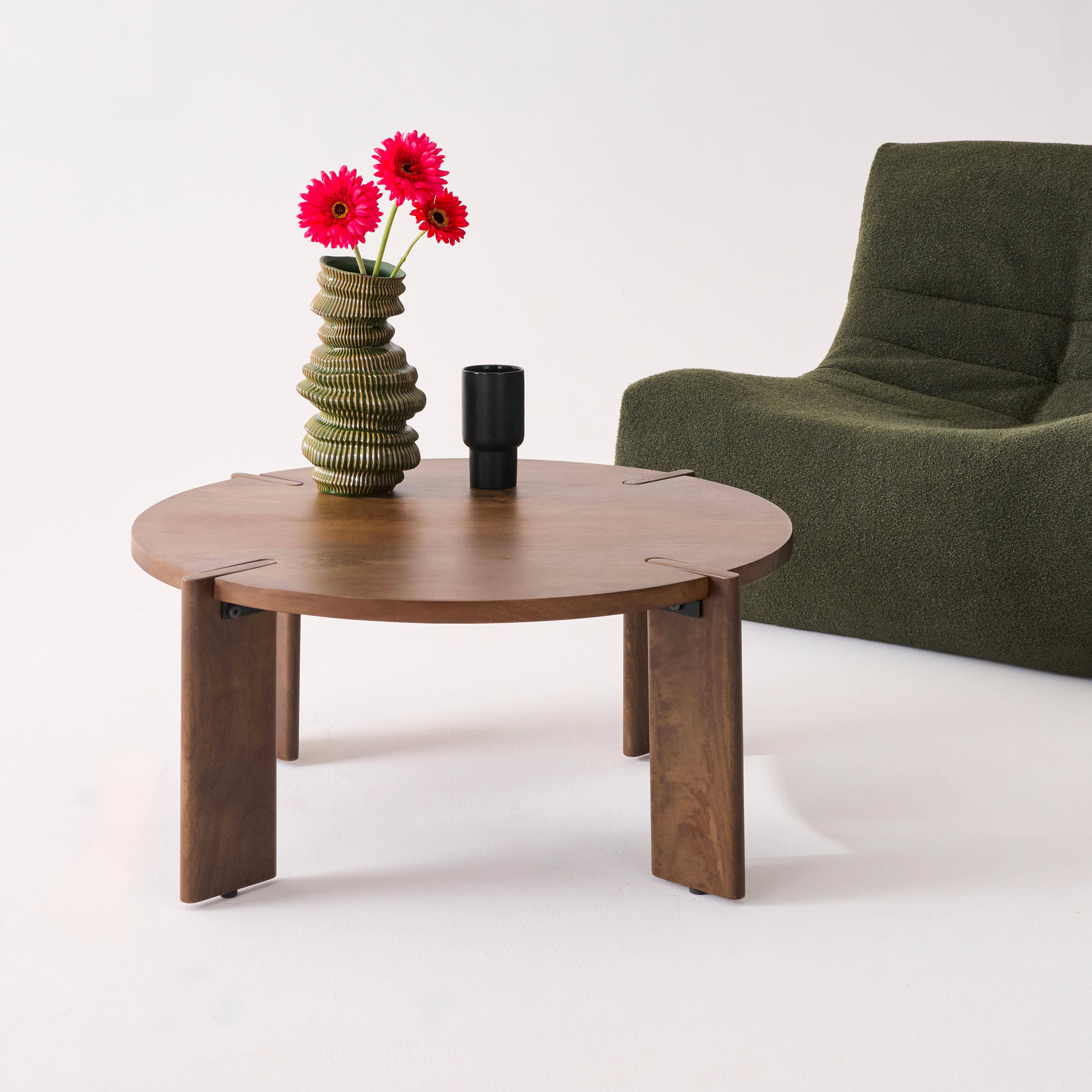 Runder Couchtisch aus massivem Mangoholz nussbaumfarben 80 cm - Reva Photo1