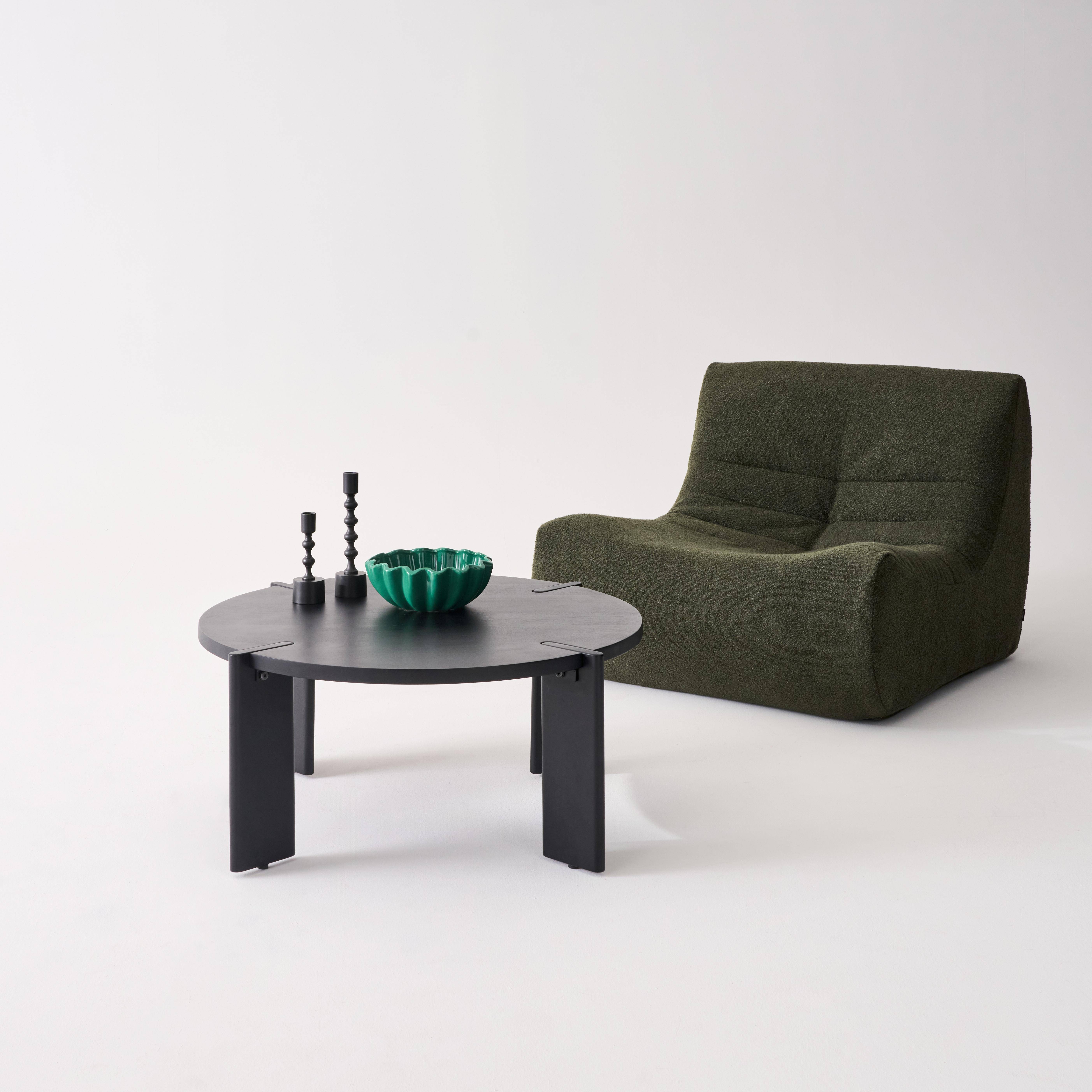 Round Solid Mango Wood Coffee Table, Reva, Black, 80x80x36 cm Photo1