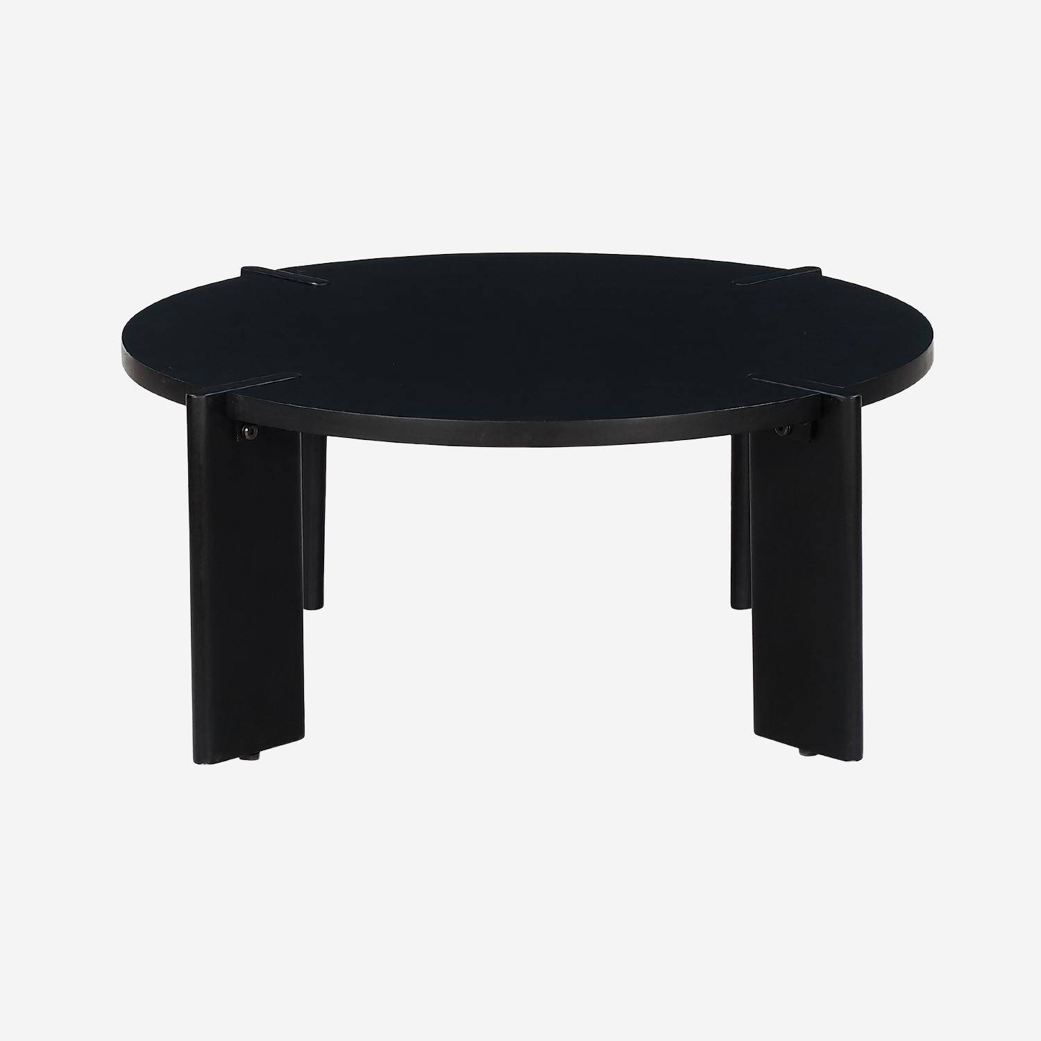 Table basse ronde en bois de manguier massif noir 80 cm - Reva Photo2