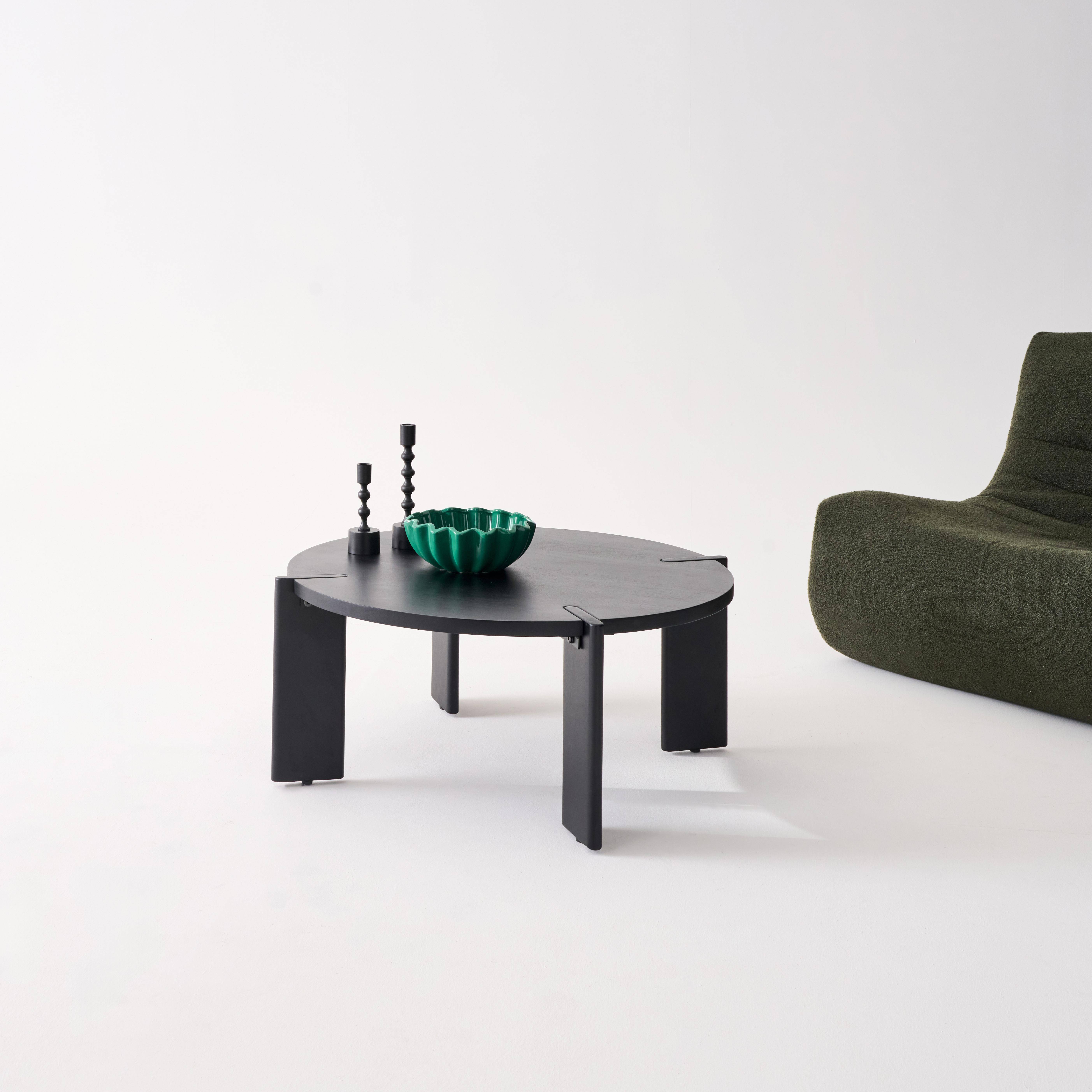 Round Solid Mango Wood Coffee Table, Reva, Black, 80x80x36 cm Photo2