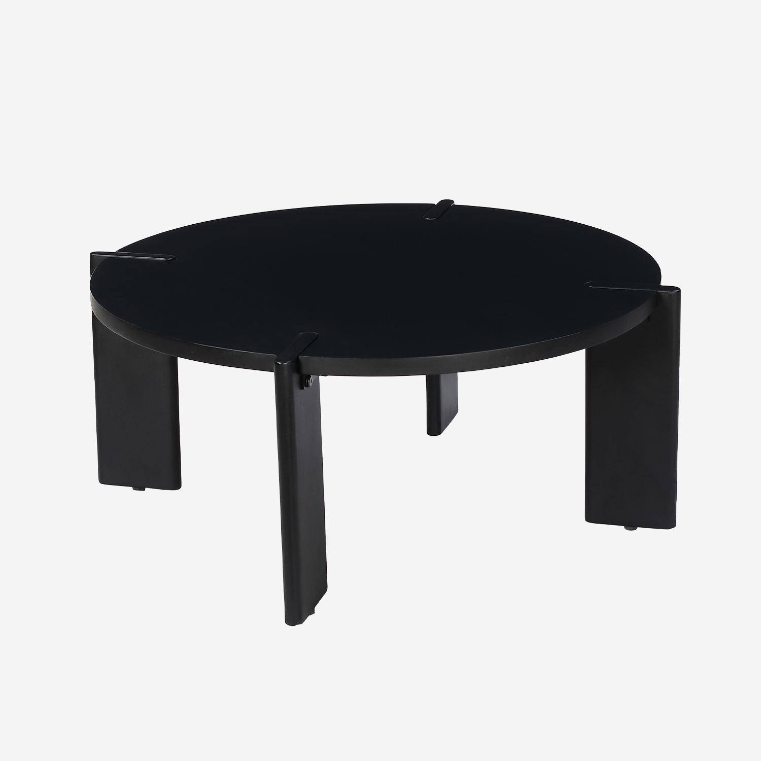 Table basse ronde en bois de manguier massif noir 80 cm - Reva Photo1