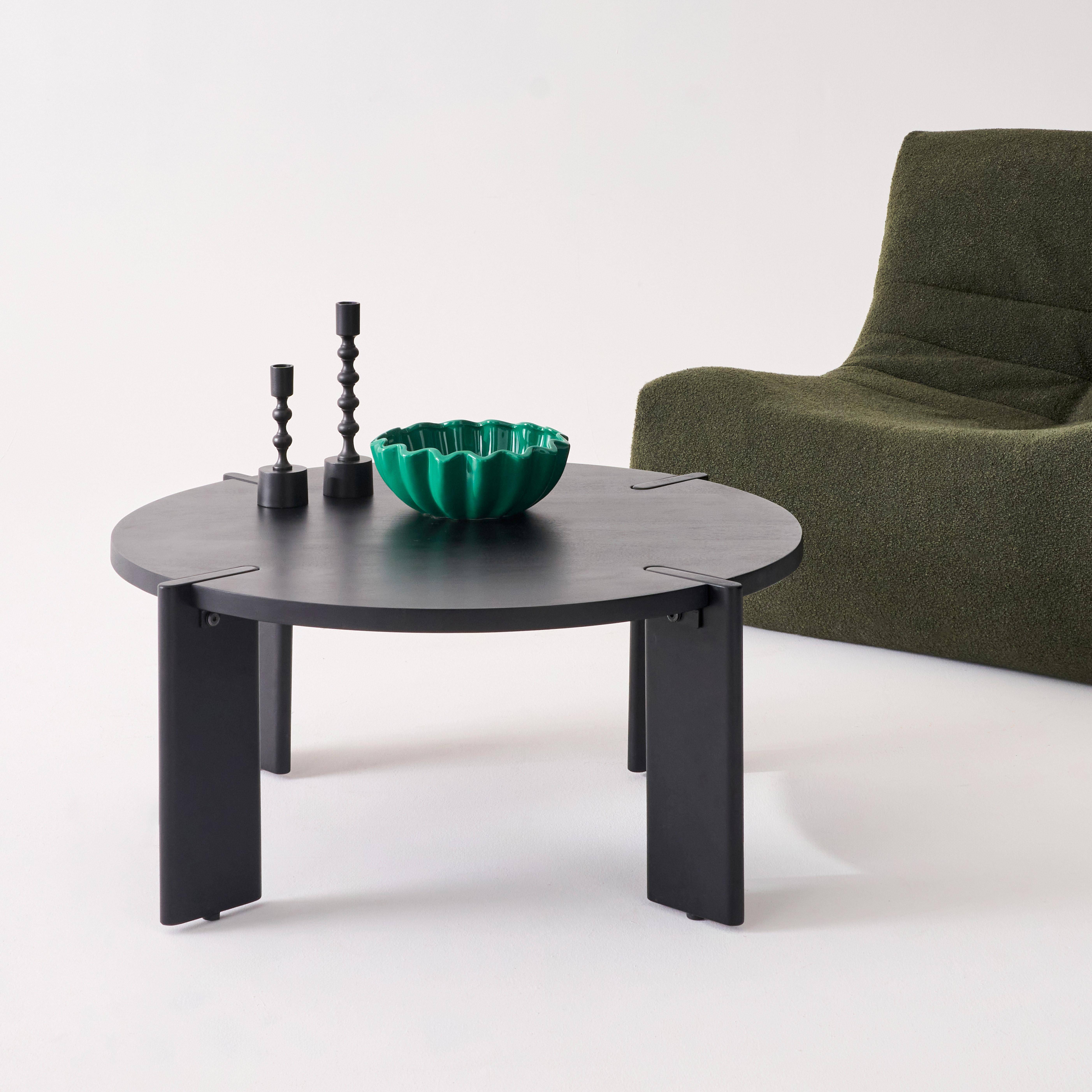 Table basse ronde en bois de manguier massif noir 80 cm - Reva Photo1