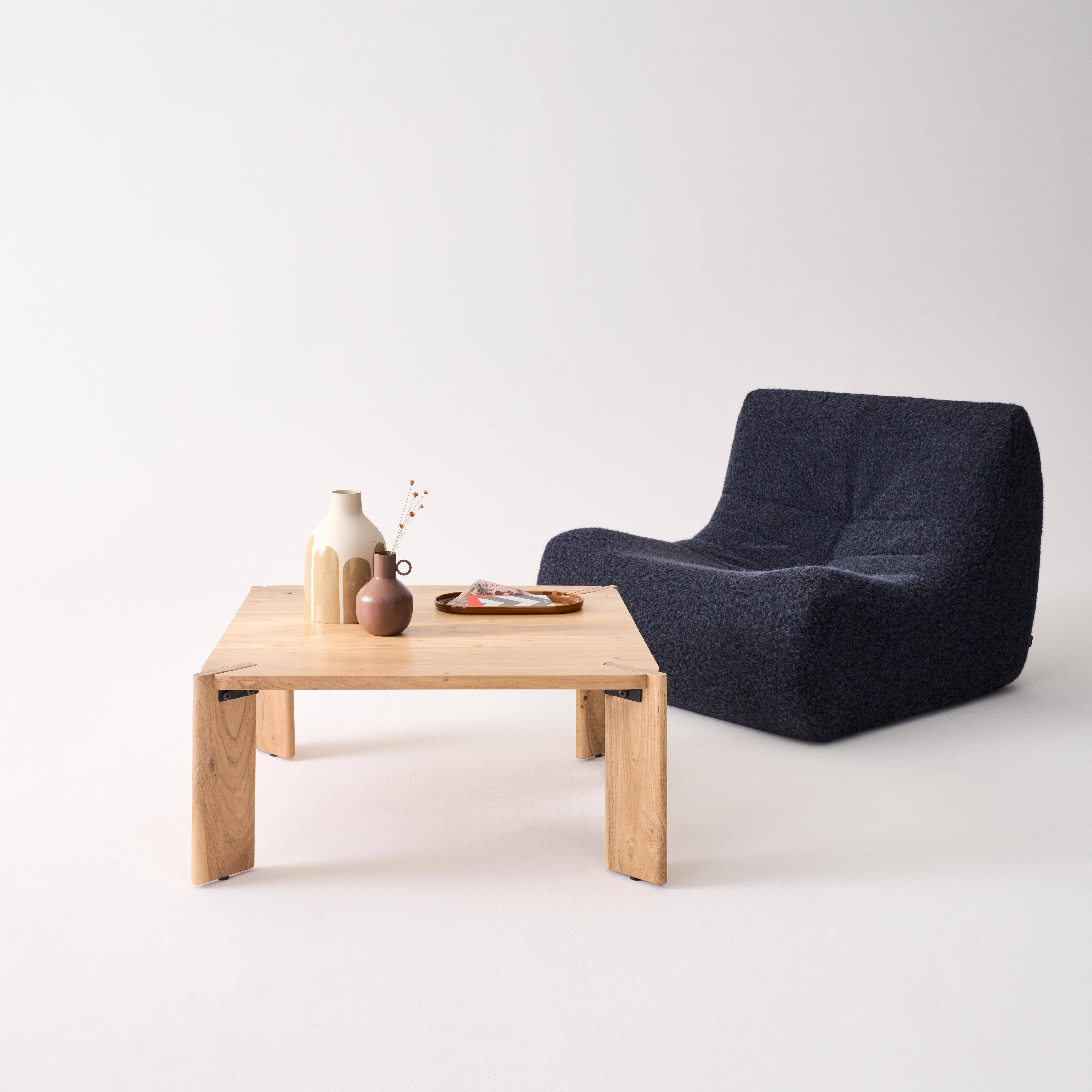 Tavolino esotico quadrato in legno massiccio, 80cm, Reva, Marrone naturale, 80x80x36 cm,sweeek,Photo1