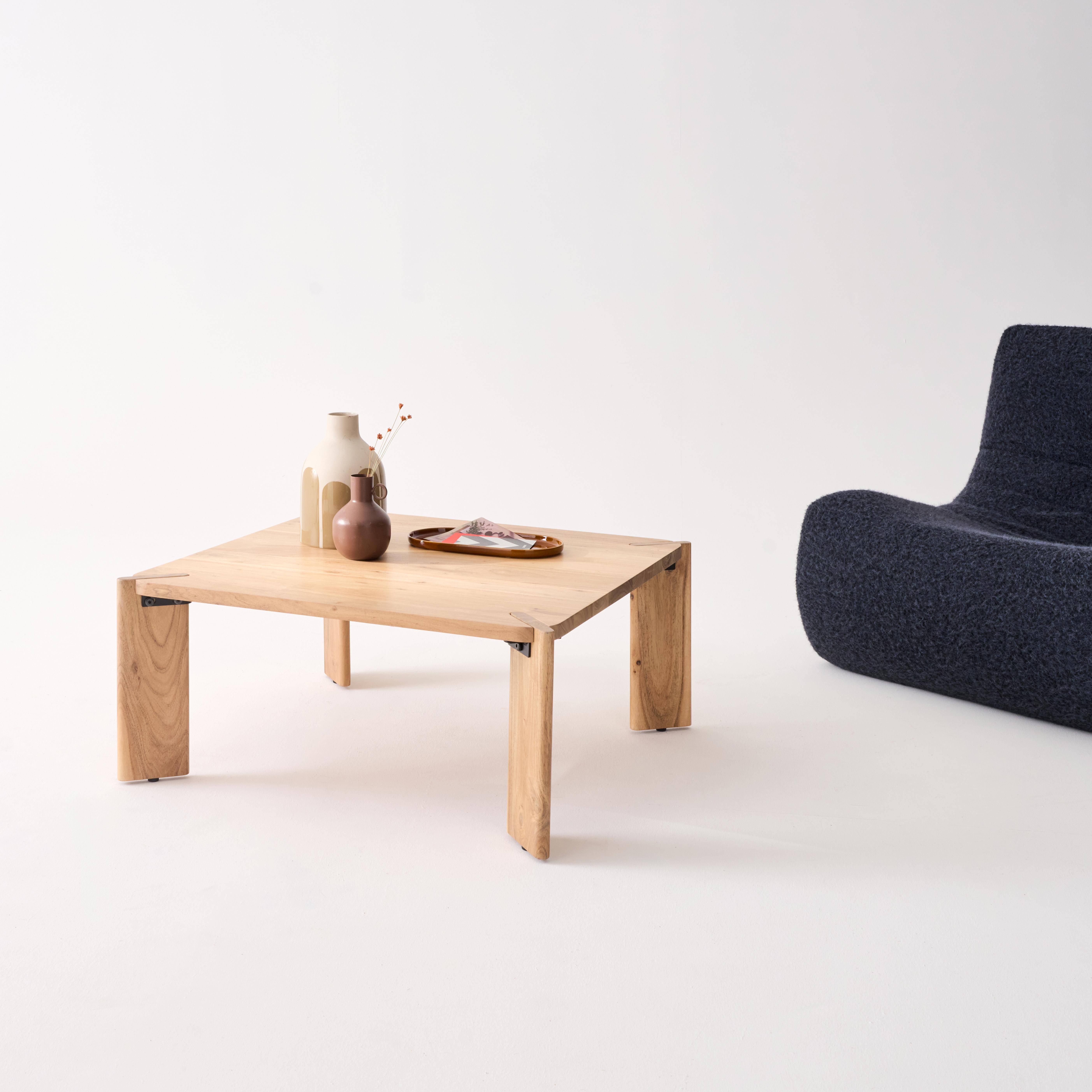 Tavolino esotico quadrato in legno massiccio, 80cm, Reva, Marrone naturale, 80x80x36 cm,sweeek,Photo2