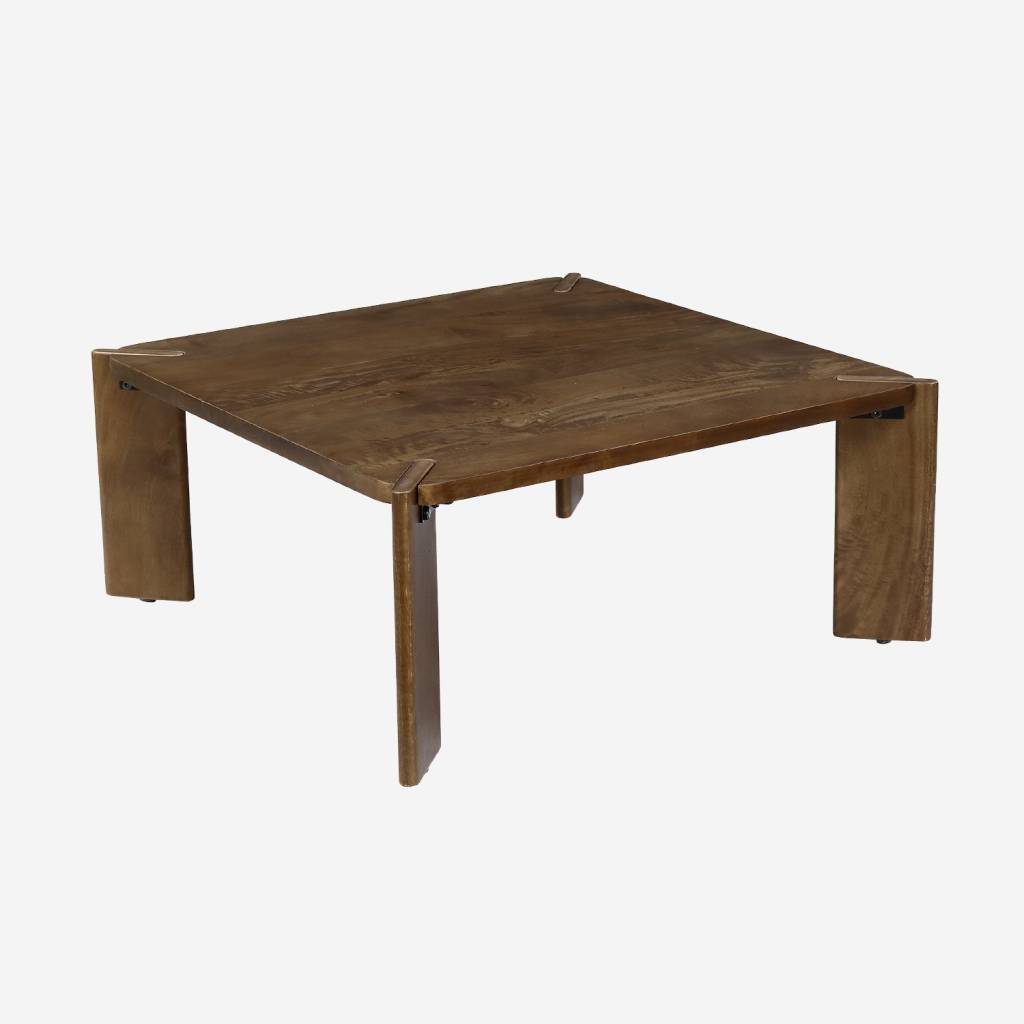 Square Solid Mango Wood Coffee Table, walnut coloured