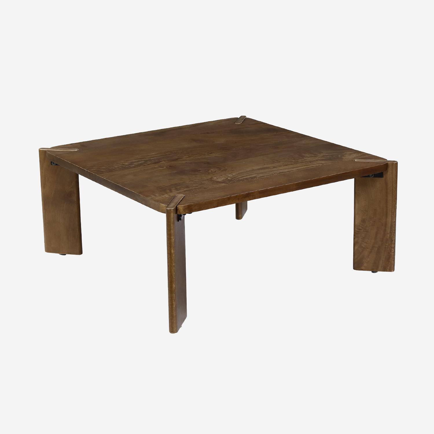 Table basse exotique carrée bois massif 80cm noyer - Reva Photo1