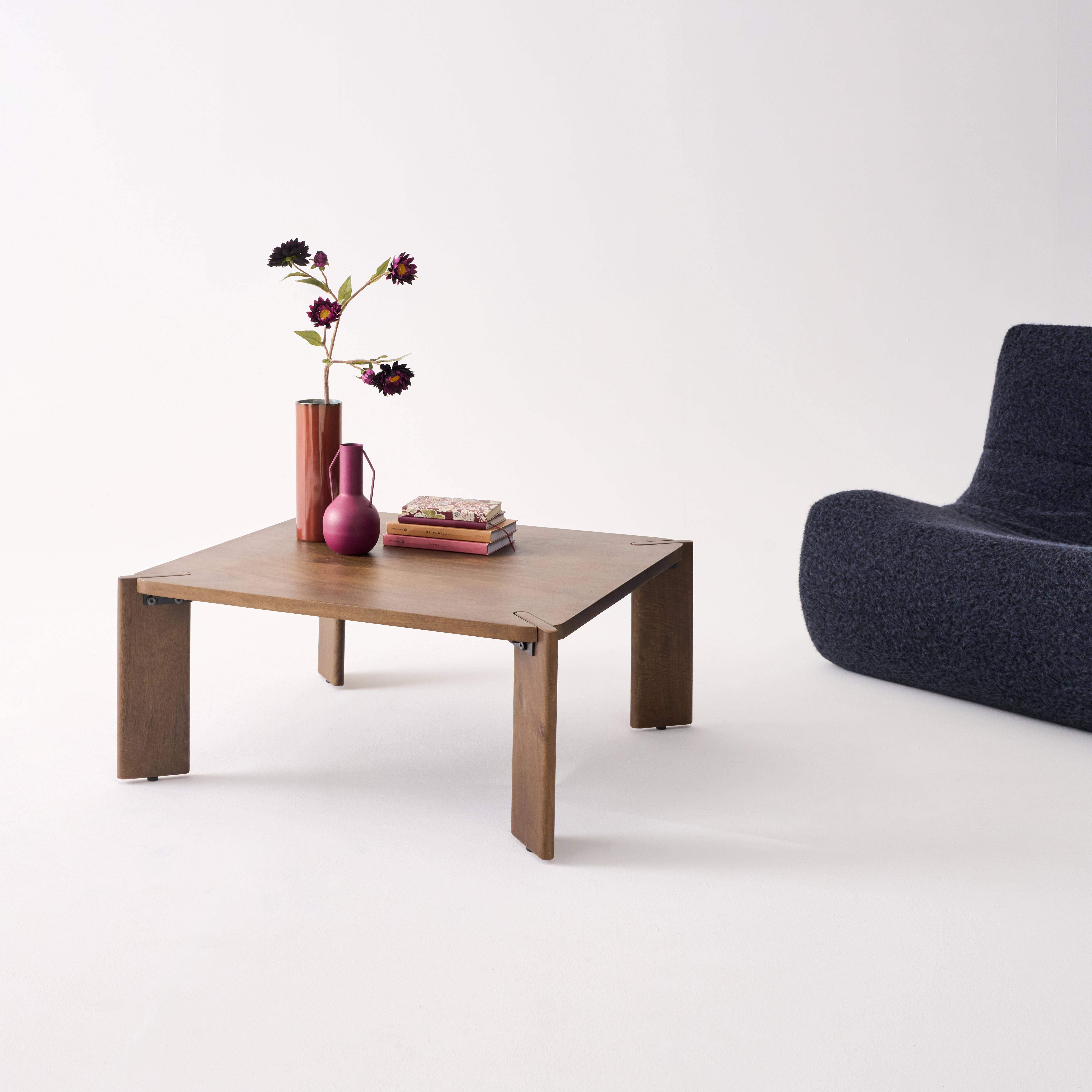 Square coffee table in solid mango wood, Reva, walnut coloured, 80x80x36 cm,sweeek,Photo2