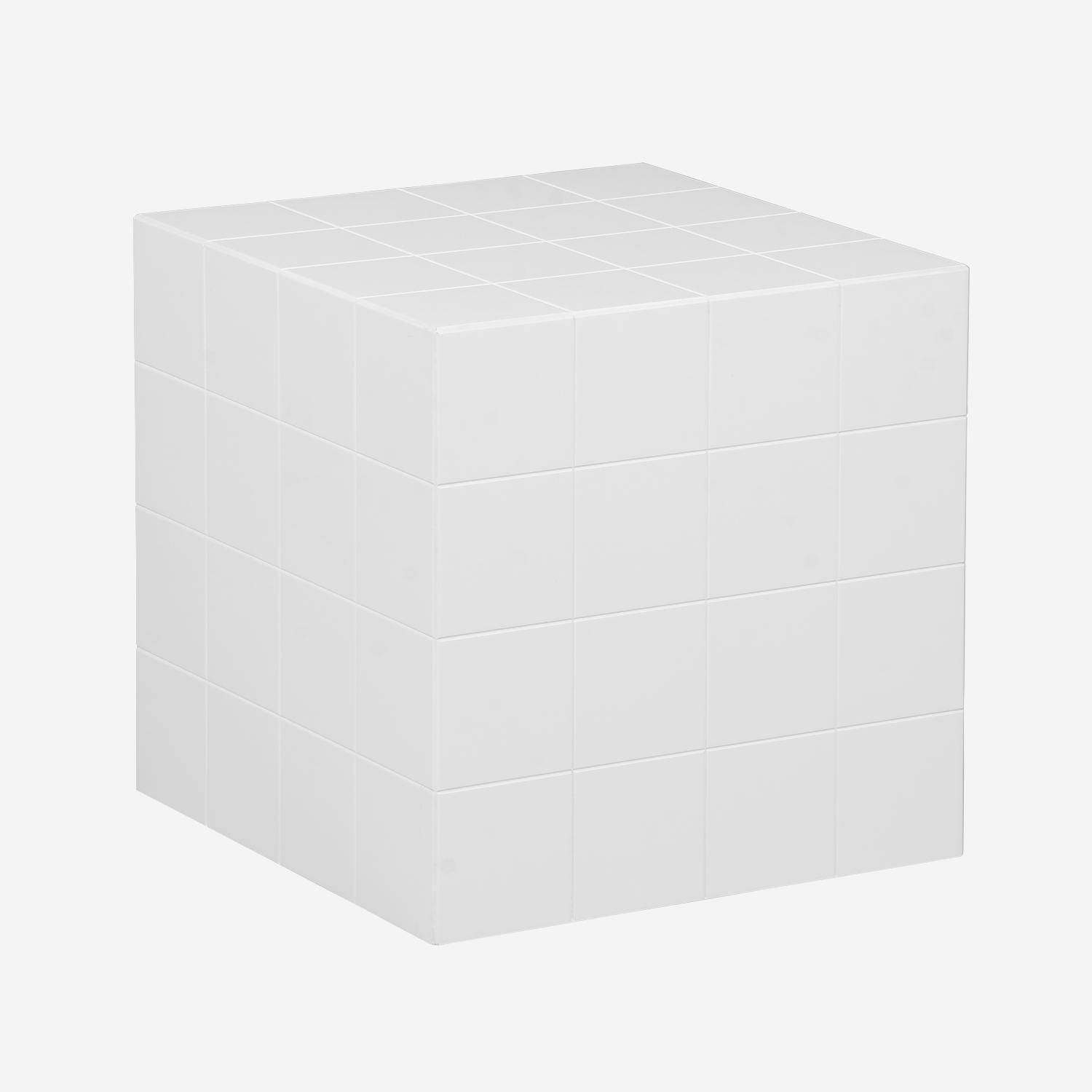 Table basse, table d'appoint cubique imitation carreaux de ciment blanc 40x40cm - Kubeeek Photo1