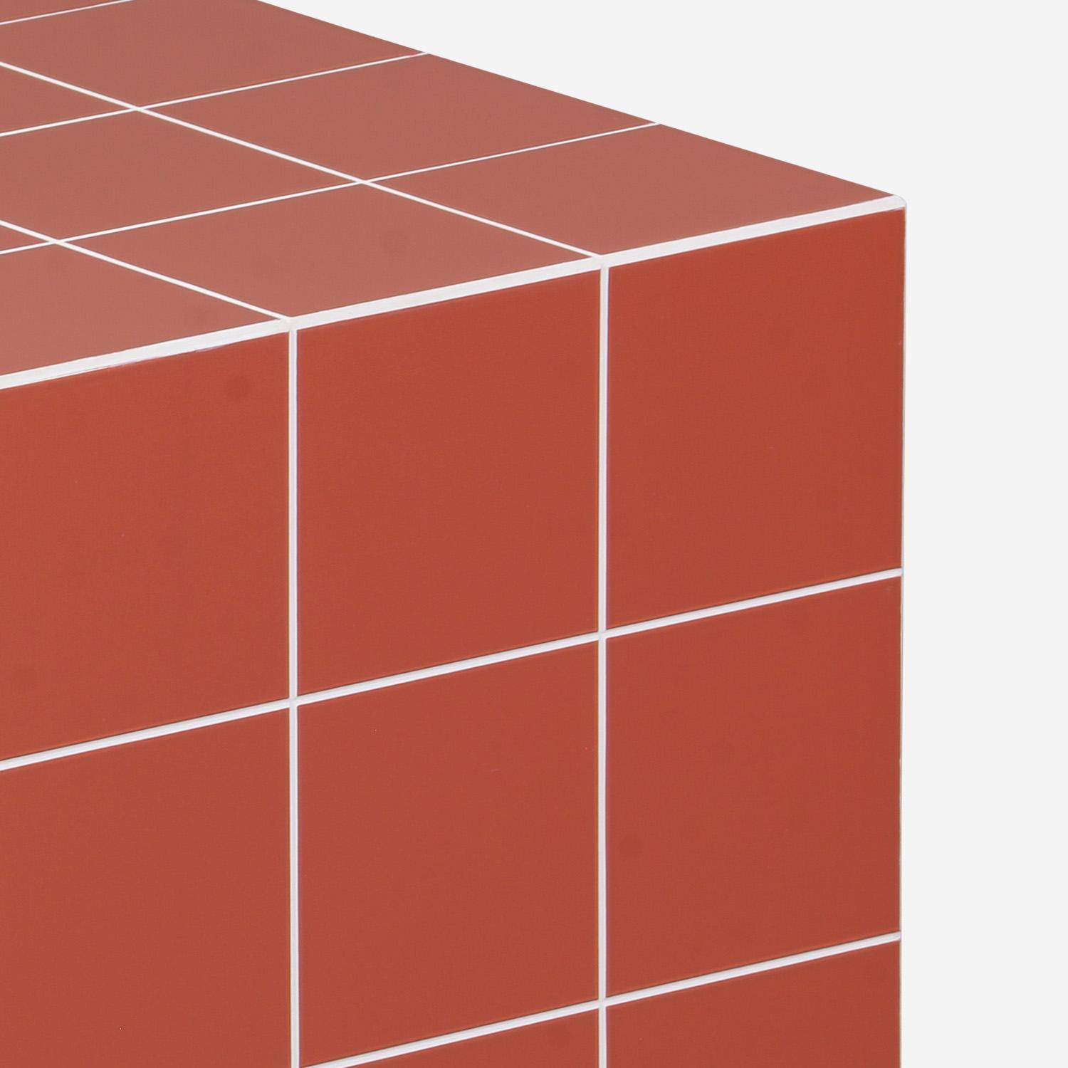 Table basse, table d'appoint cubique imitation carreaux de ciment terracotta 40x40cm - Kubeeek Photo3