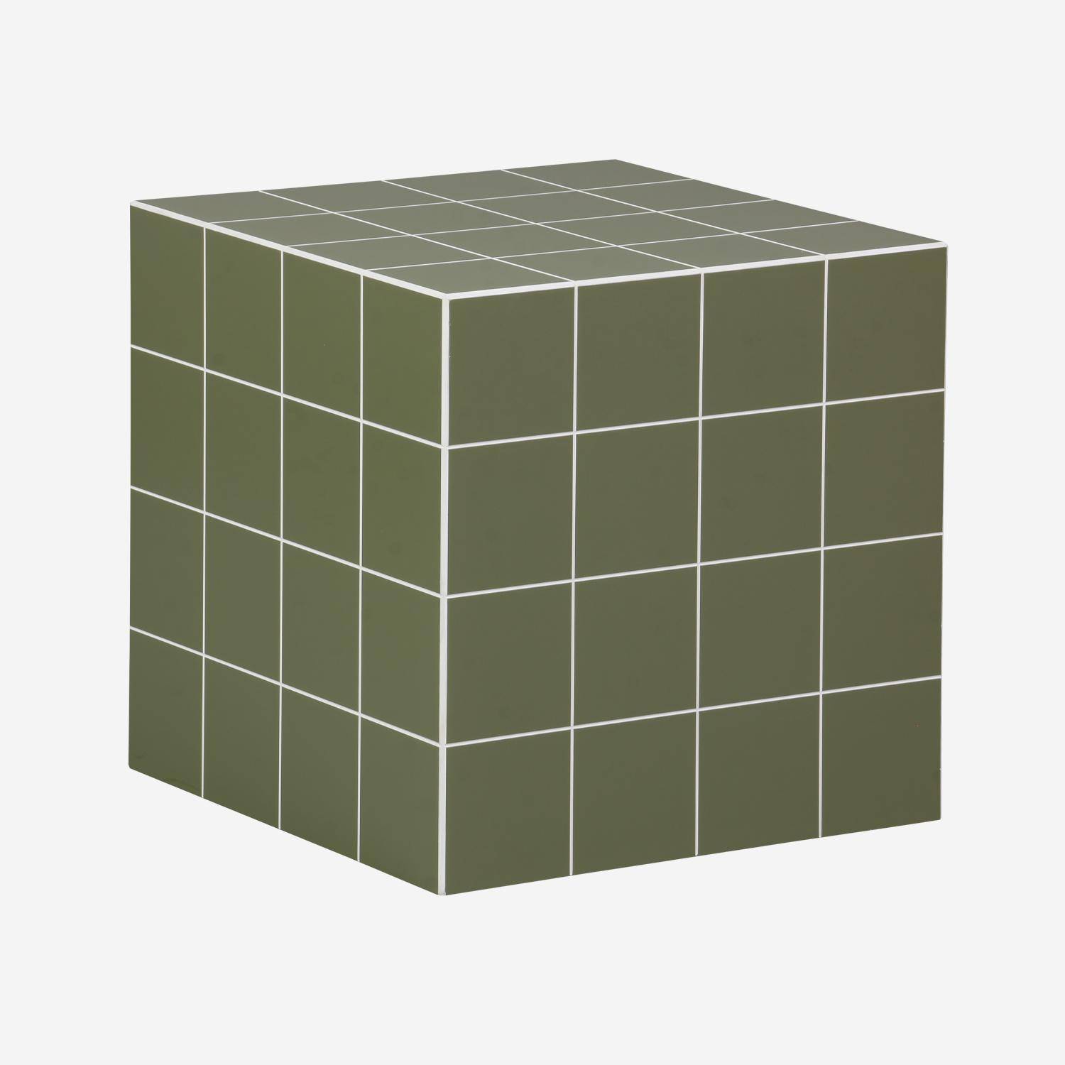 Table basse, table d'appoint cubique imitation carreaux de ciment kaki 40x40cm - Kubeeek,sweeek,Photo3