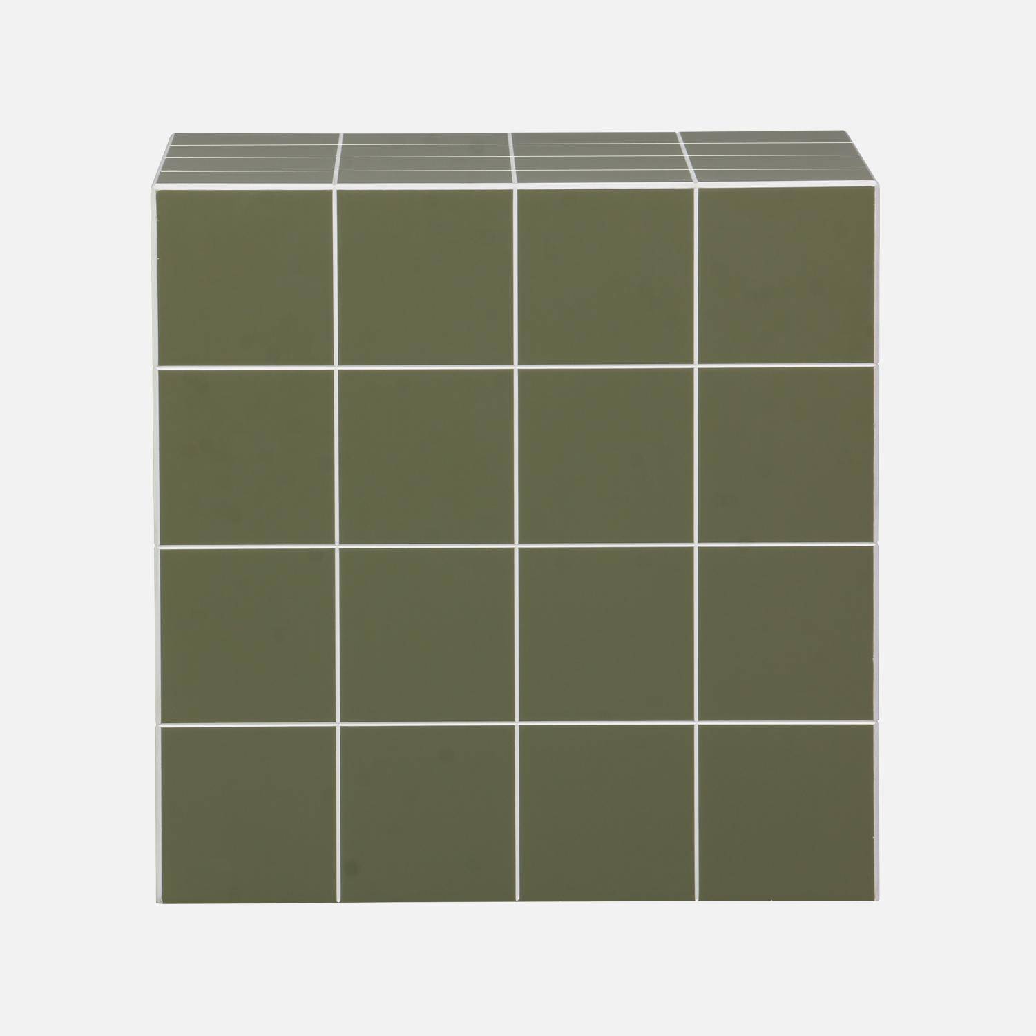 Table basse, table d'appoint cubique imitation carreaux de ciment kaki 40x40cm - Kubeeek Photo2