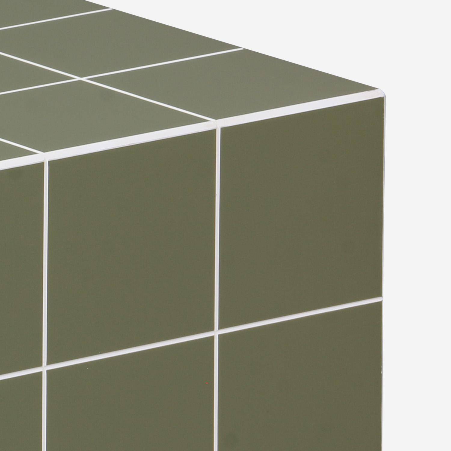 Table basse, table d'appoint cubique imitation carreaux de ciment kaki 40x40cm - Kubeeek Photo3
