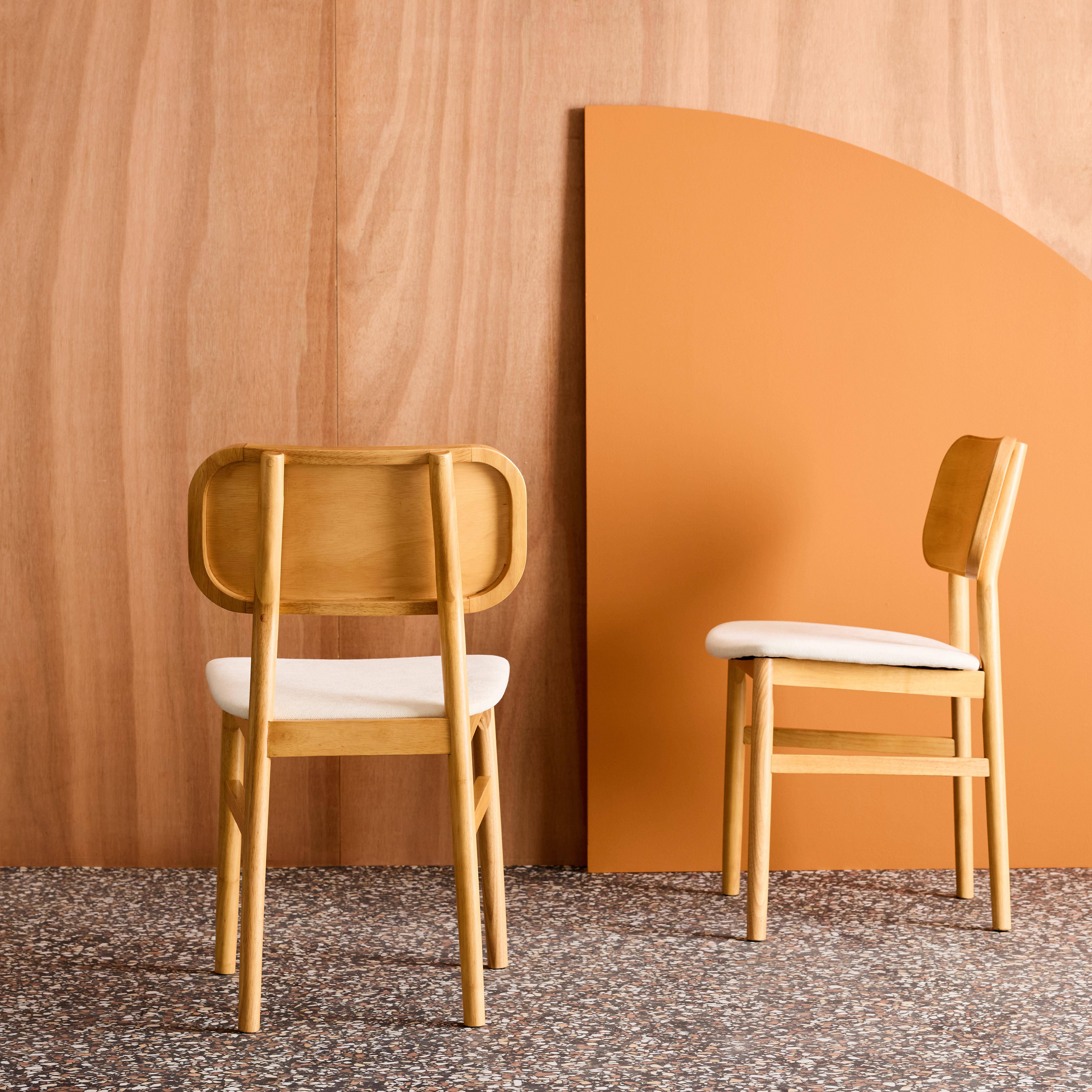 Set di 2 sedie vintage in legno di hevea e tessuto Marrone naturale - 52x46.5x80 cm,sweeek,Photo2