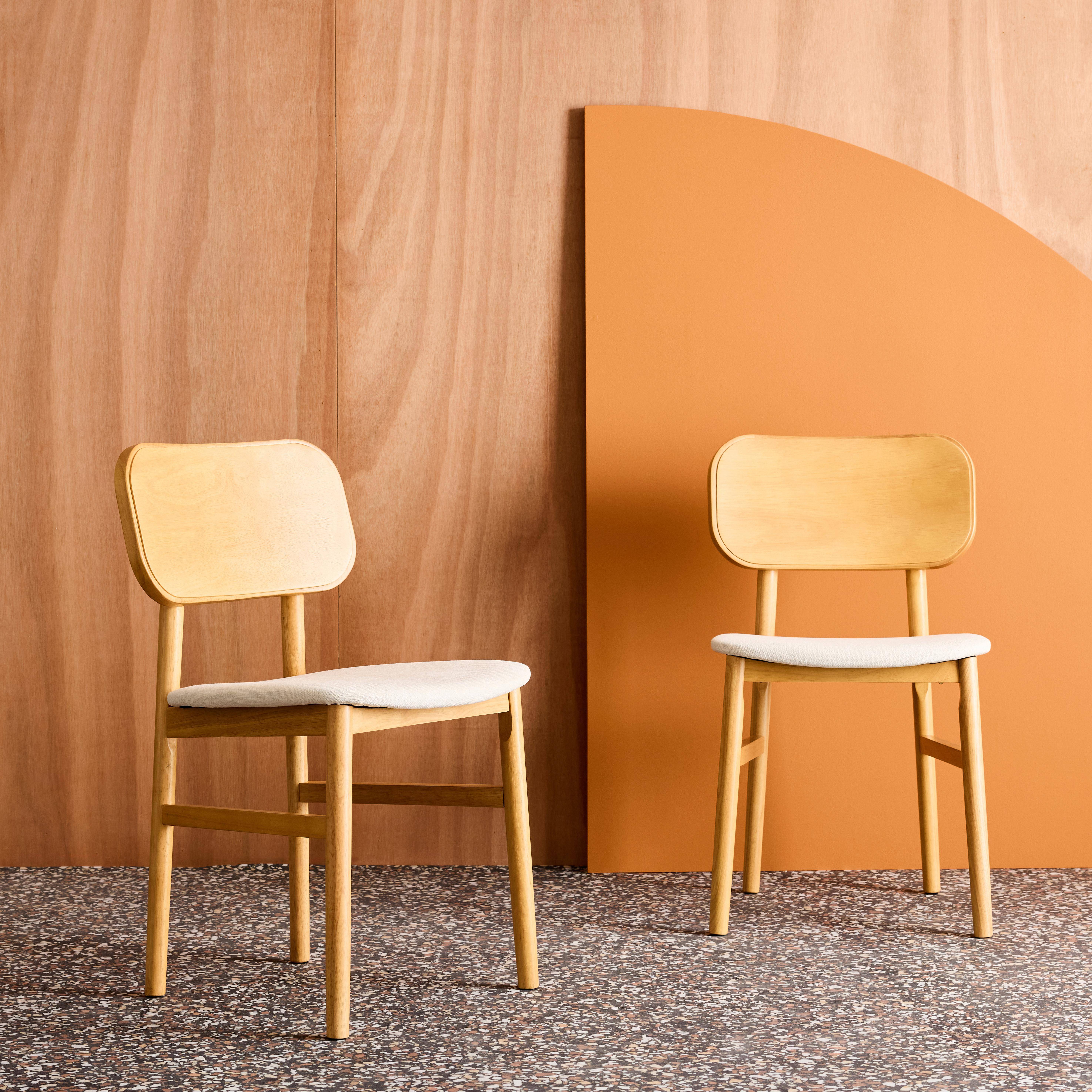 Set di 2 sedie vintage in legno di hevea e tessuto Marrone naturale - 52x46.5x80 cm,sweeek,Photo1