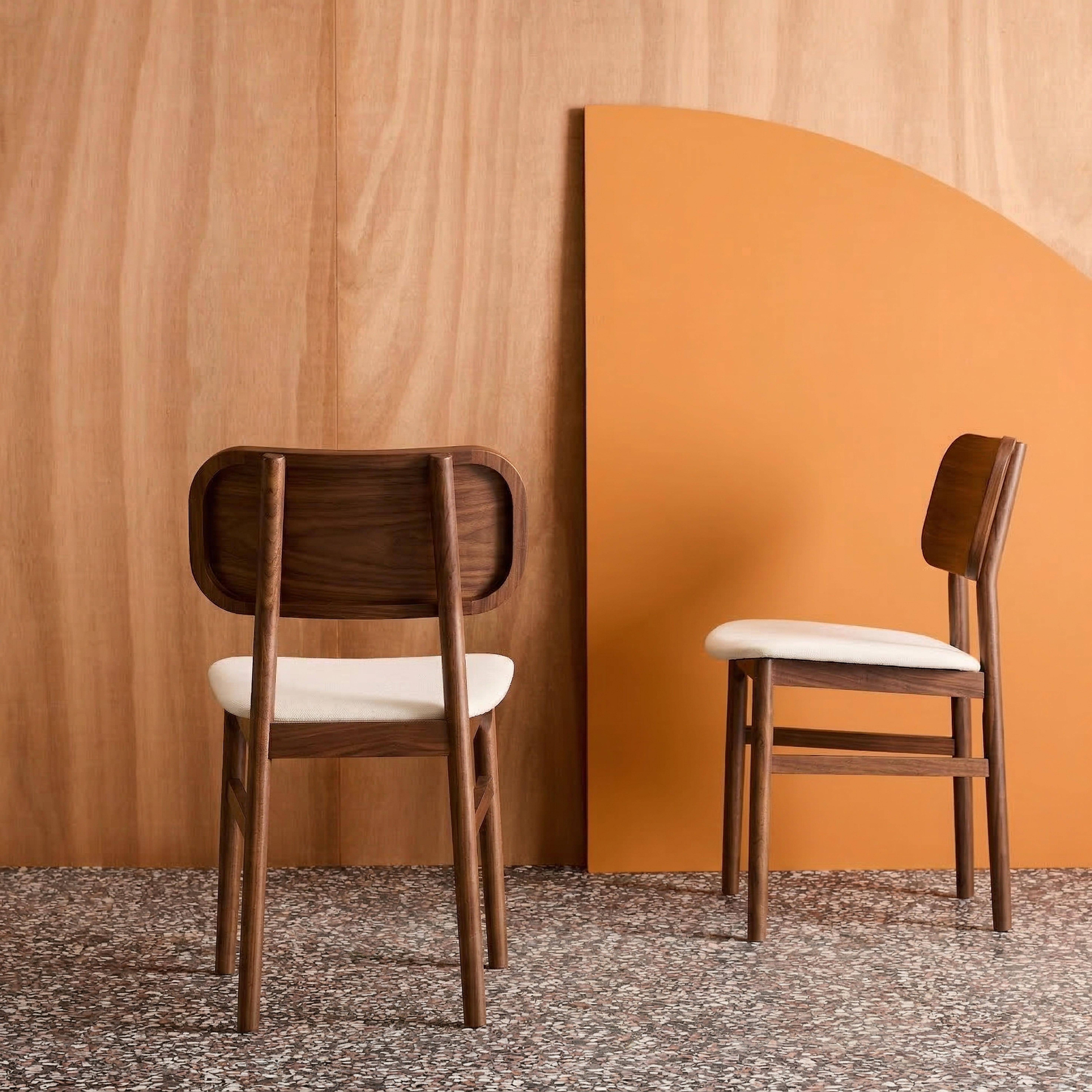 Vintage stoelen rubberhout en stof (set van 2) walnoot L 52 x B 46,5 x H 80cm - Olympie,sweeek,Photo2