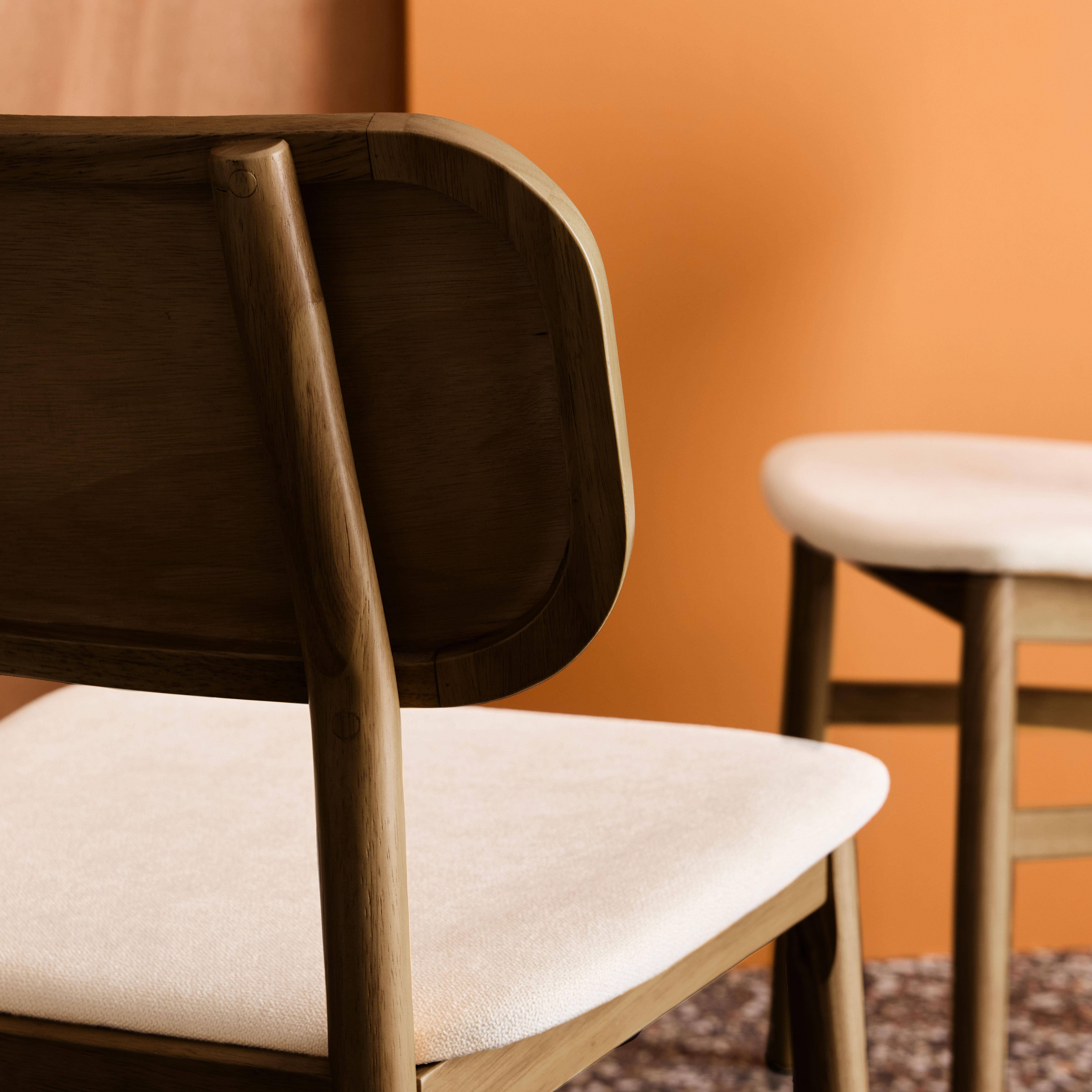 Lot de 2 chaises vintage bois d'hévéa finition brossée noyer et tissu, L 52 x P 45 x H 80cm - OLYMPIE,sweeek,Photo5