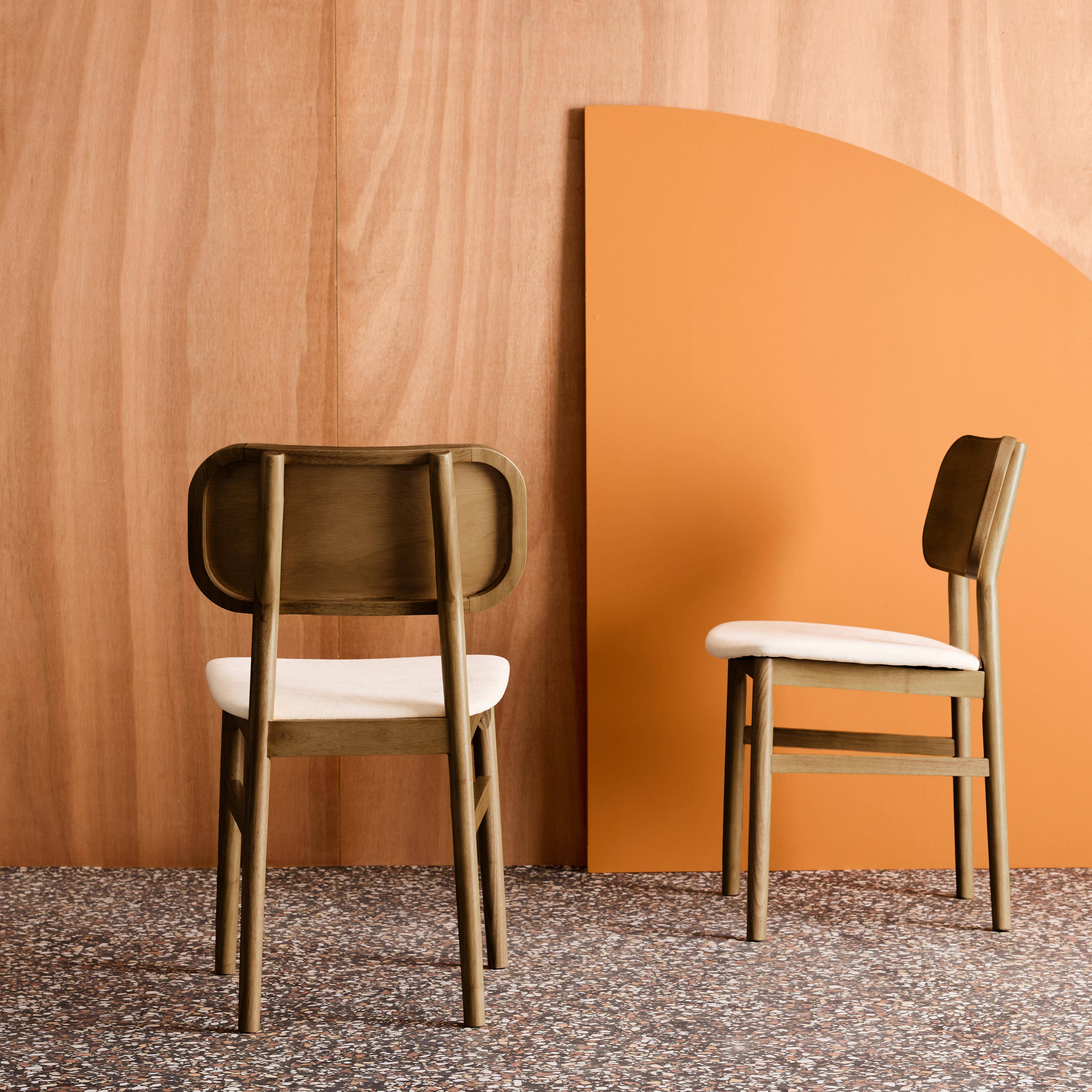 Lot de 2 chaises vintage bois d'hévéa finition brossée noyer et tissu, L 52 x P 45 x H 80cm - OLYMPIE Photo2