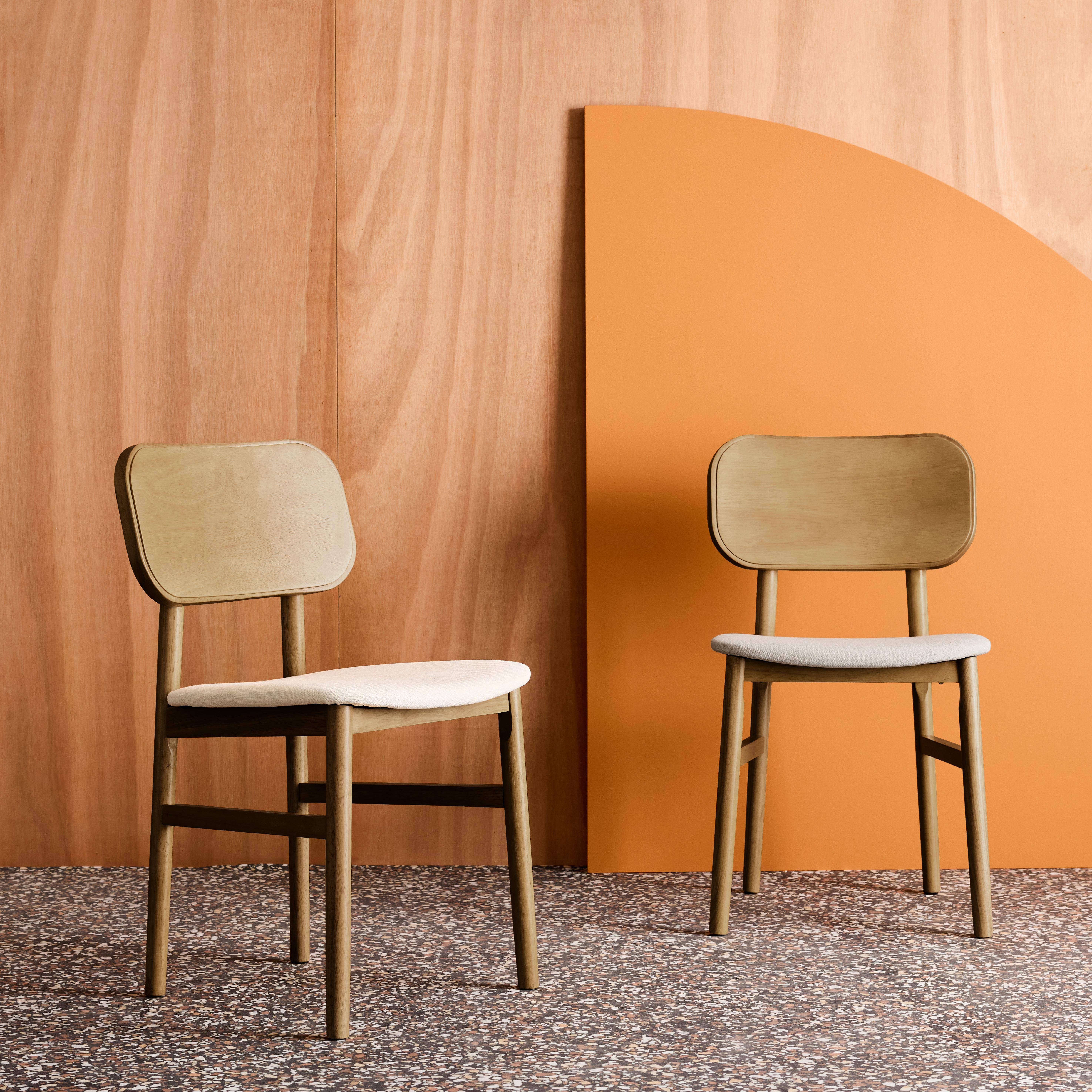 Lot de 2 chaises vintage bois d'hévéa finition brossée noyer et tissu, L 52 x P 45 x H 80cm - OLYMPIE,sweeek,Photo1