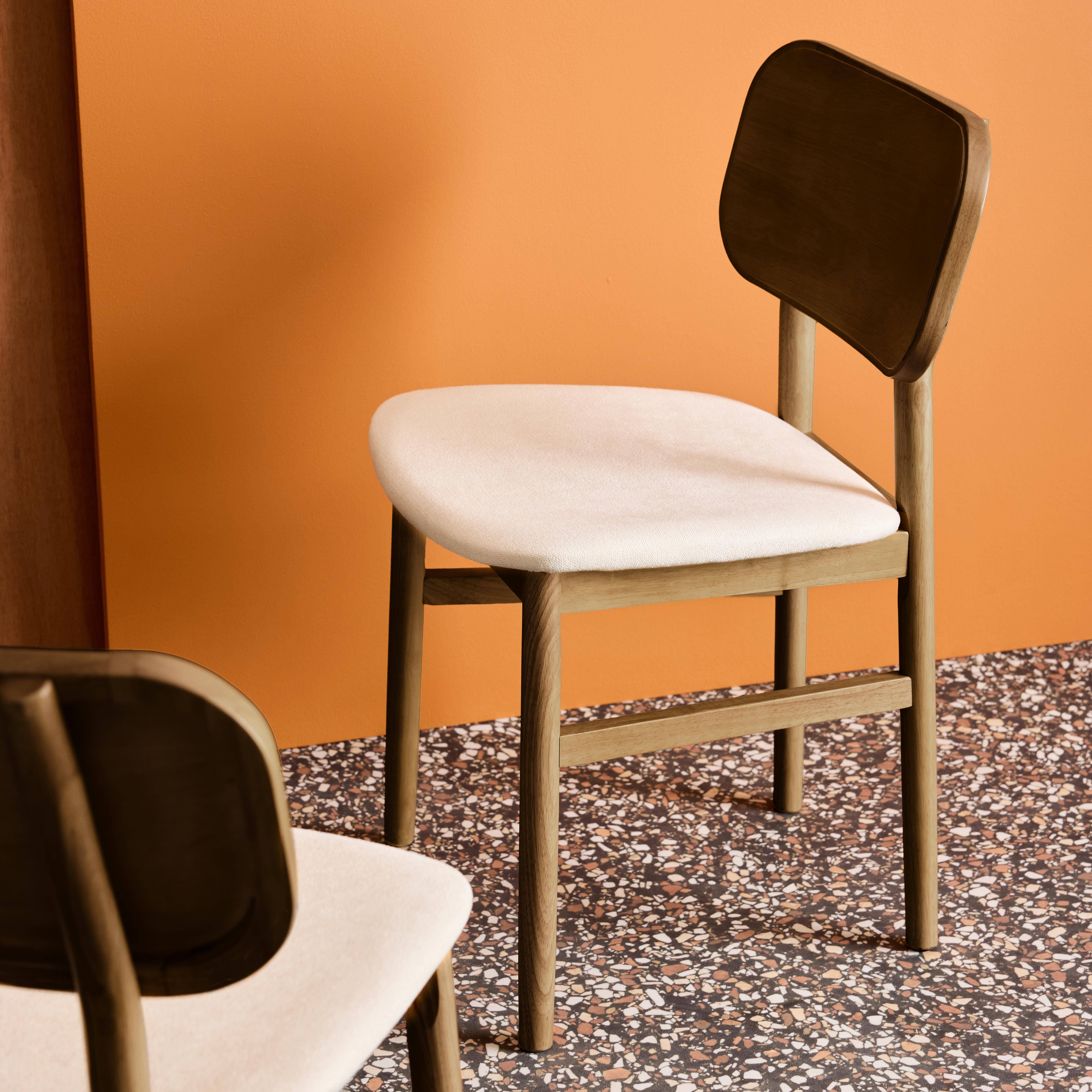 Lot de 2 chaises vintage bois d'hévéa finition brossée noyer et tissu, L 52 x P 45 x H 80cm - OLYMPIE Photo4