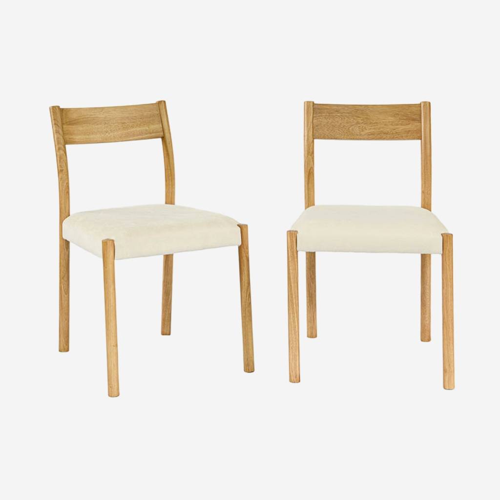 Chaise bohème bois d'hévéa naturel, cordes et tissu (lot de 2)