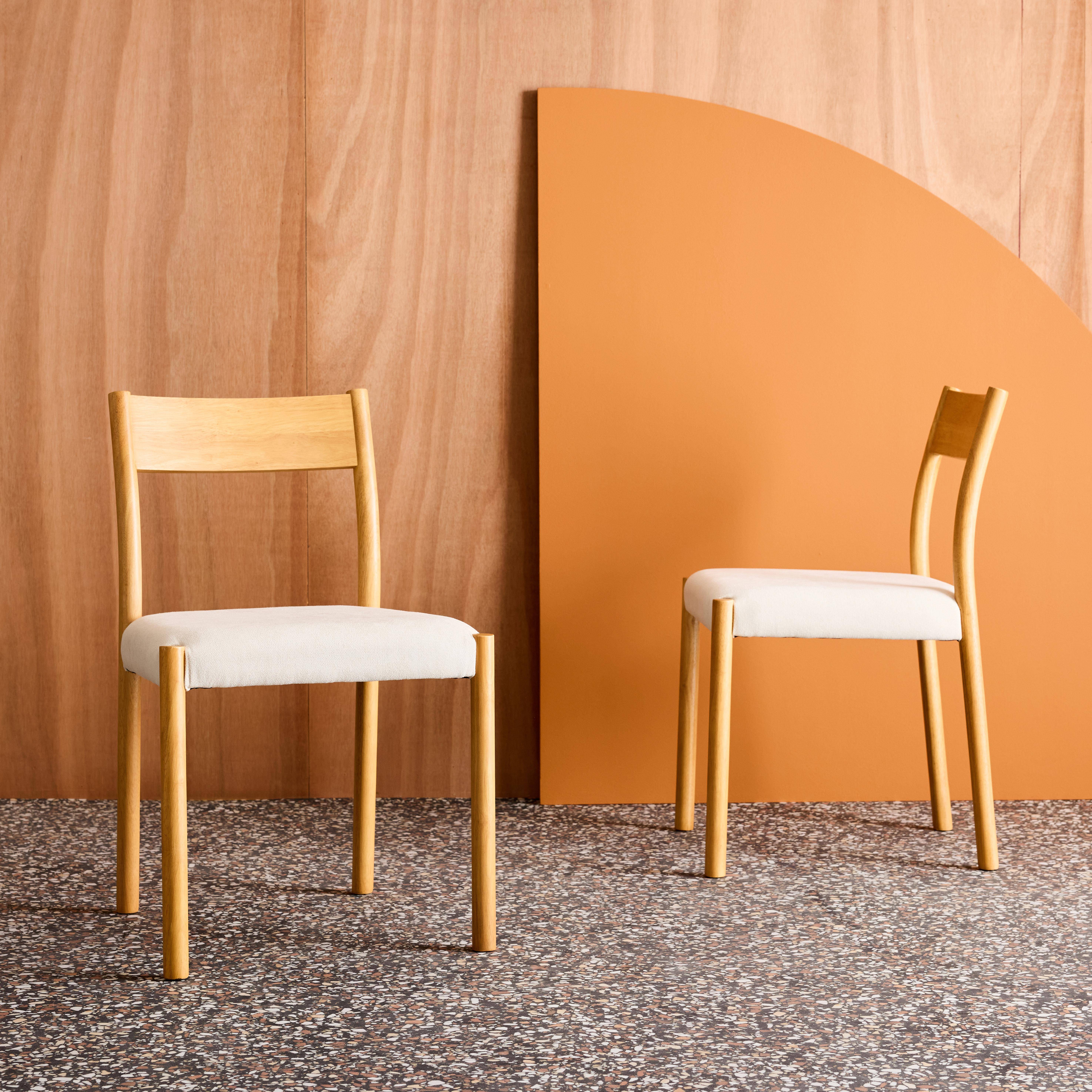 2er-Set Stühle im Bohème-Stil aus Hevea-Holz und Stoff, naturfarben, L 49,5 x T 53 x H 82 cm - Ella Photo1