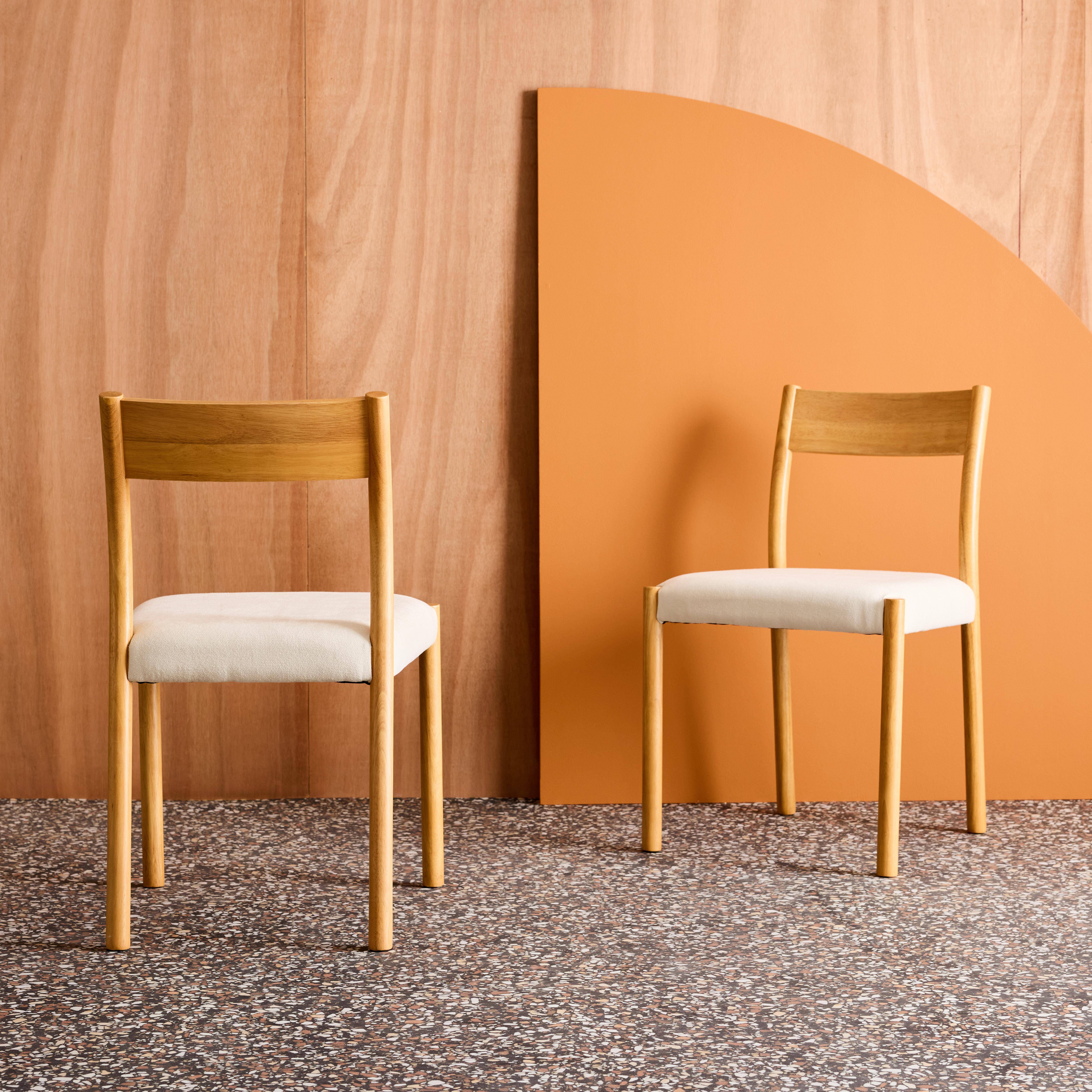 2er-Set Stühle im Bohème-Stil aus Hevea-Holz und Stoff, naturfarben, L 49,5 x T 53 x H 82 cm - Ella,sweeek,Photo2