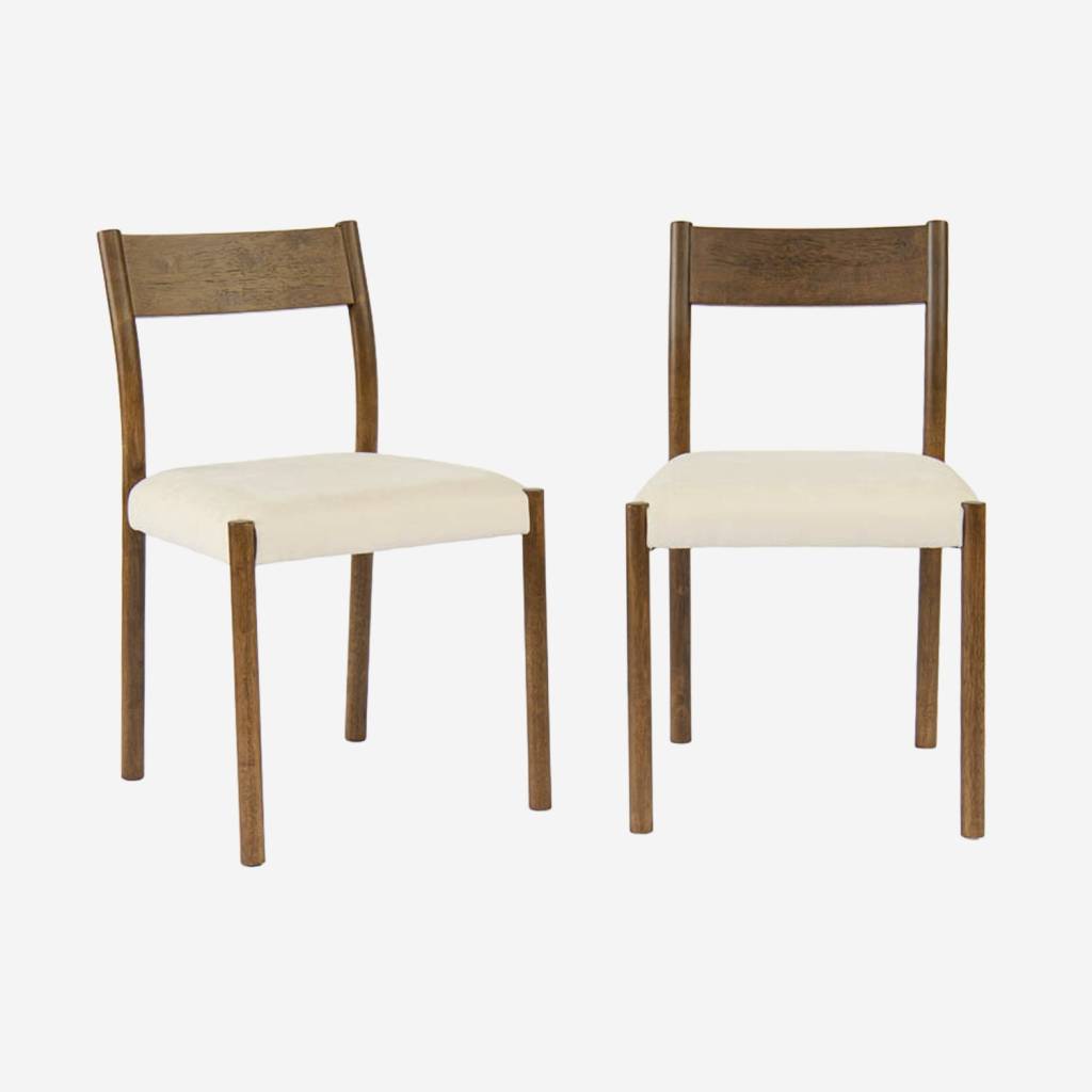 Chaise bohème bois d'hévéa noyer, cordes et tissu (lot de 2)
