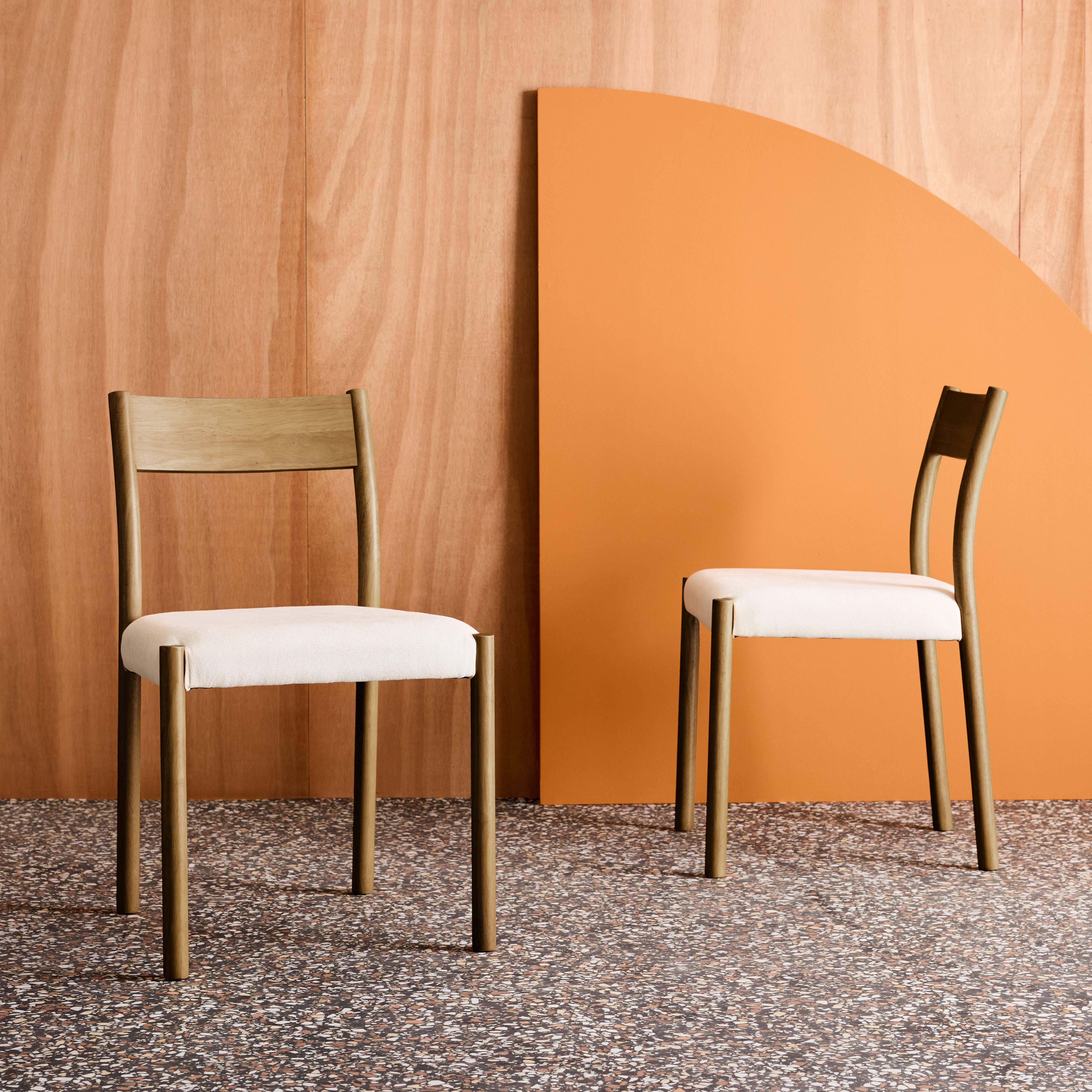 Lot de 2 chaises bohème bois d'hévéa noyer et tissu, L 49,5 x P 53 x H 82cm - ELLA,sweeek,Photo1