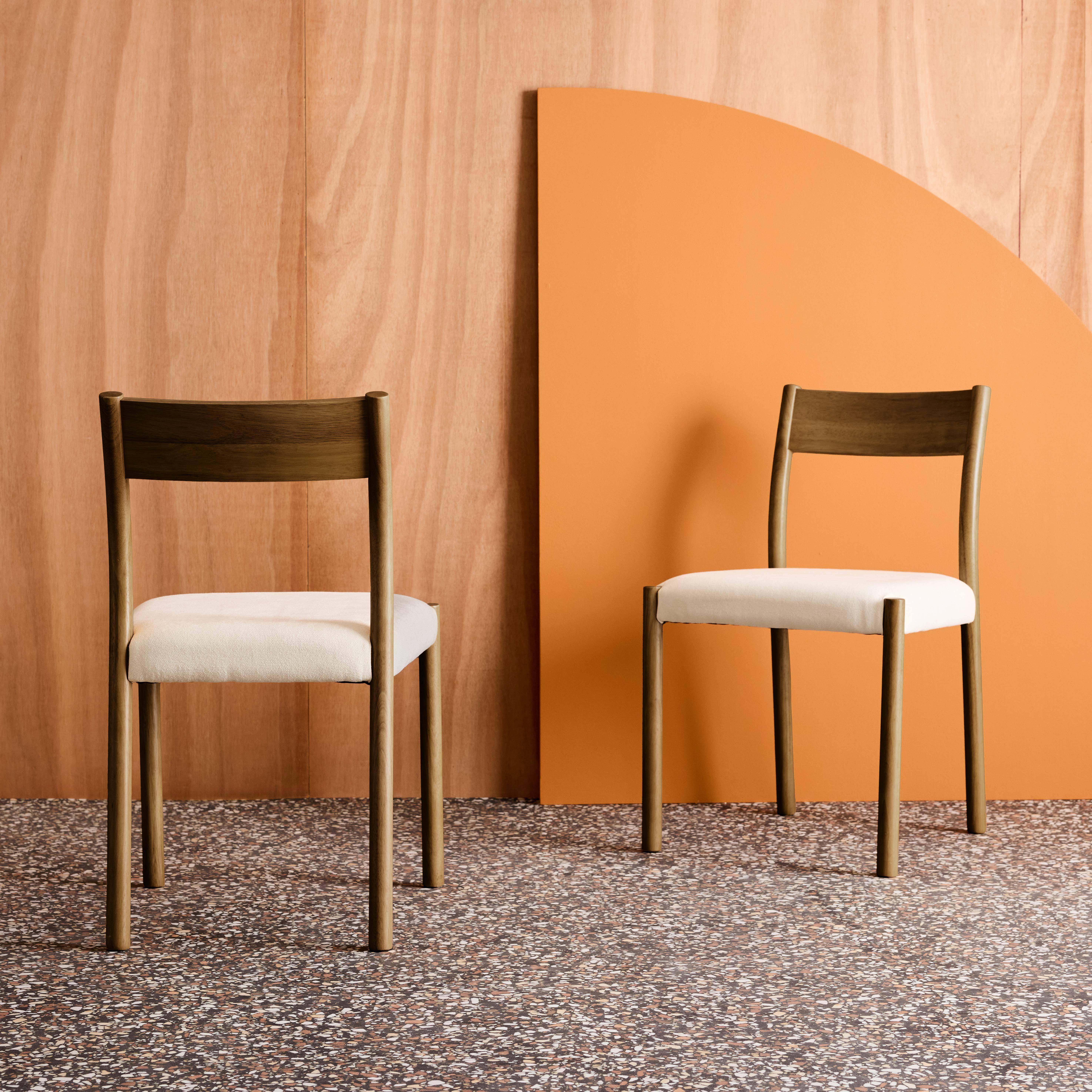 Lot de 2 chaises bohème bois d'hévéa noyer et tissu, L 49,5 x P 53 x H 82cm - ELLA Photo2