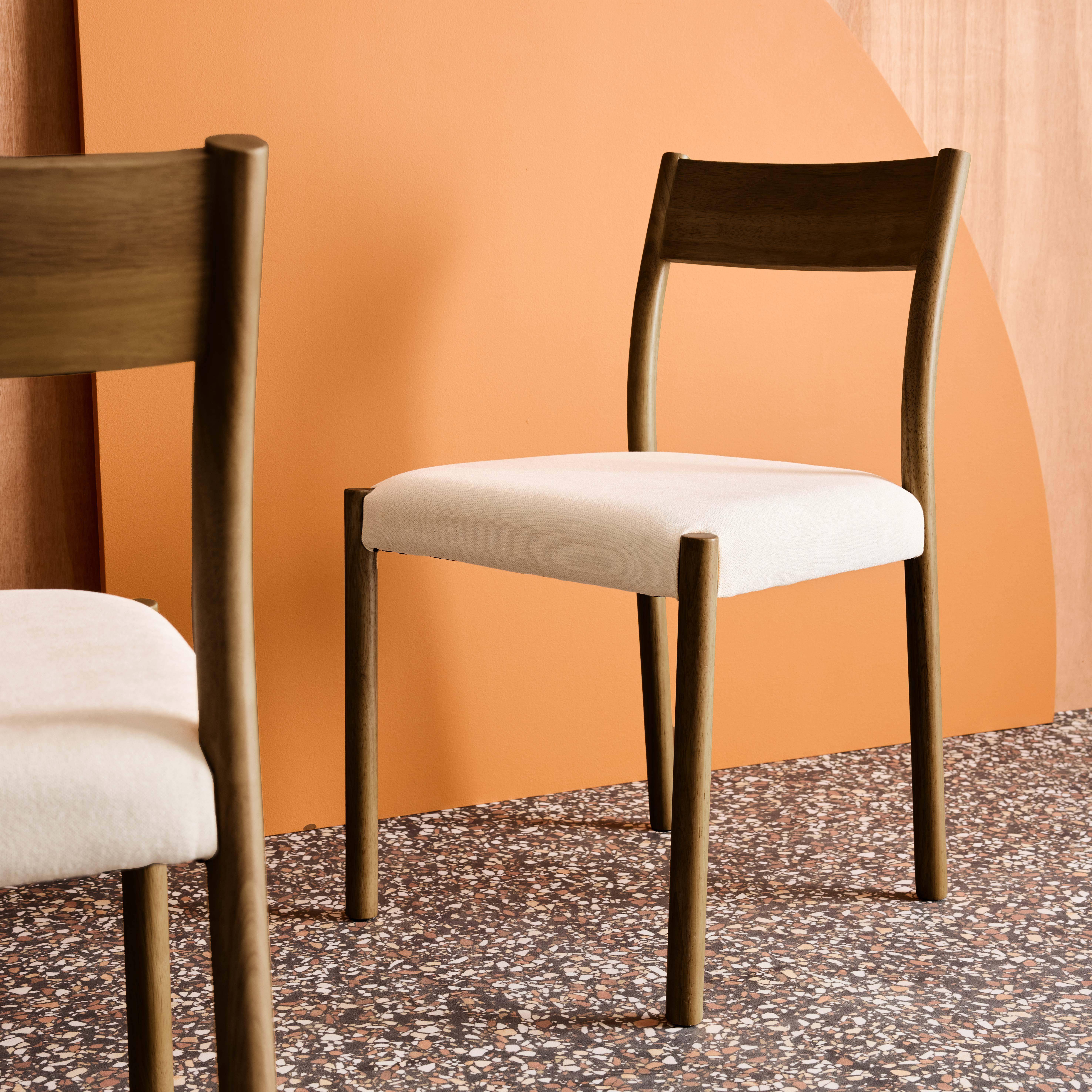 Lot de 2 chaises bohème bois d'hévéa noyer et tissu, L 49,5 x P 53 x H 82cm - ELLA Photo5