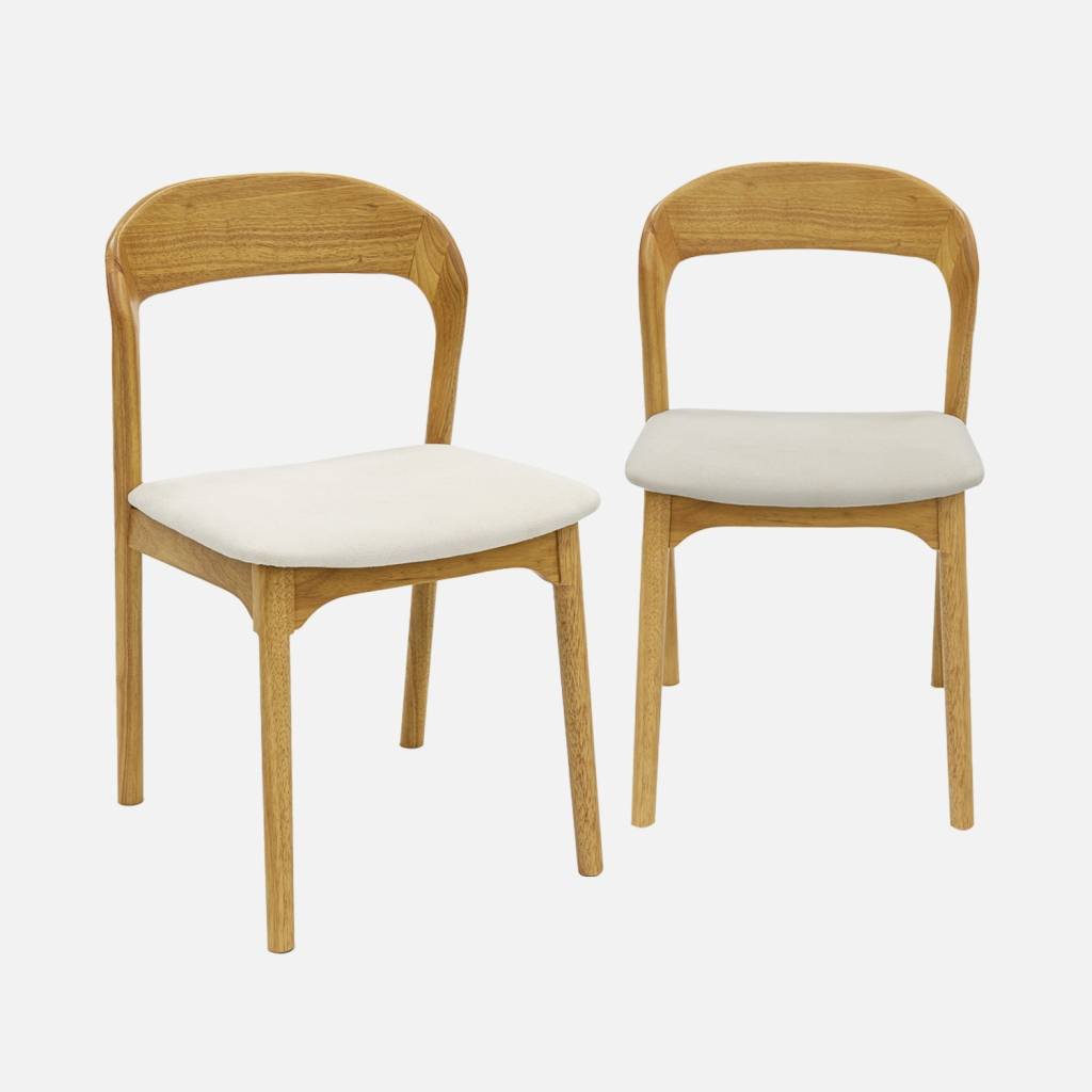 Silla vintage de madera de hevea y tela, set de 2, Natural