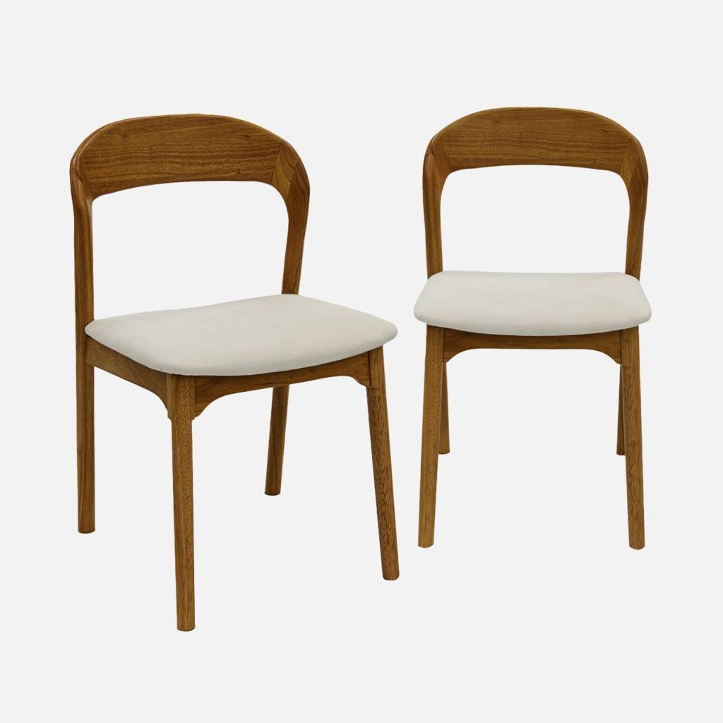 Silla vintage de madera de hevea y tela, set de 2, Nogal