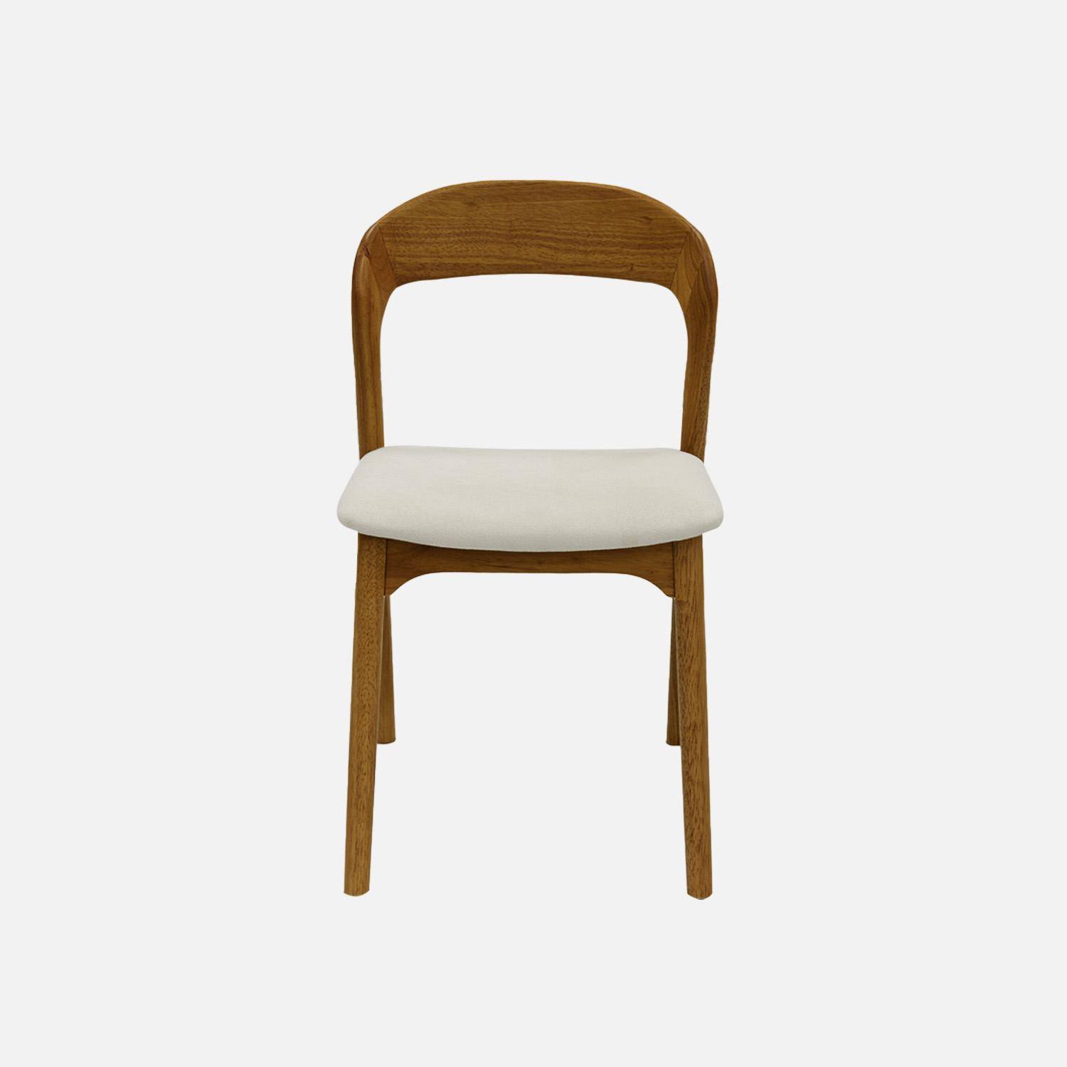 Lot de 2 chaises vintage bois d'hévéa noyer et tissu beige - L 46 x P 53 x H 78cm - Athena Photo2