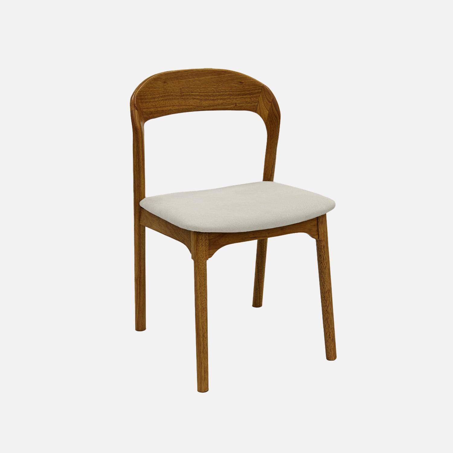 Lot de 2 chaises vintage bois d'hévéa noyer et tissu beige - L 46 x P 53 x H 78cm - Athena Photo1