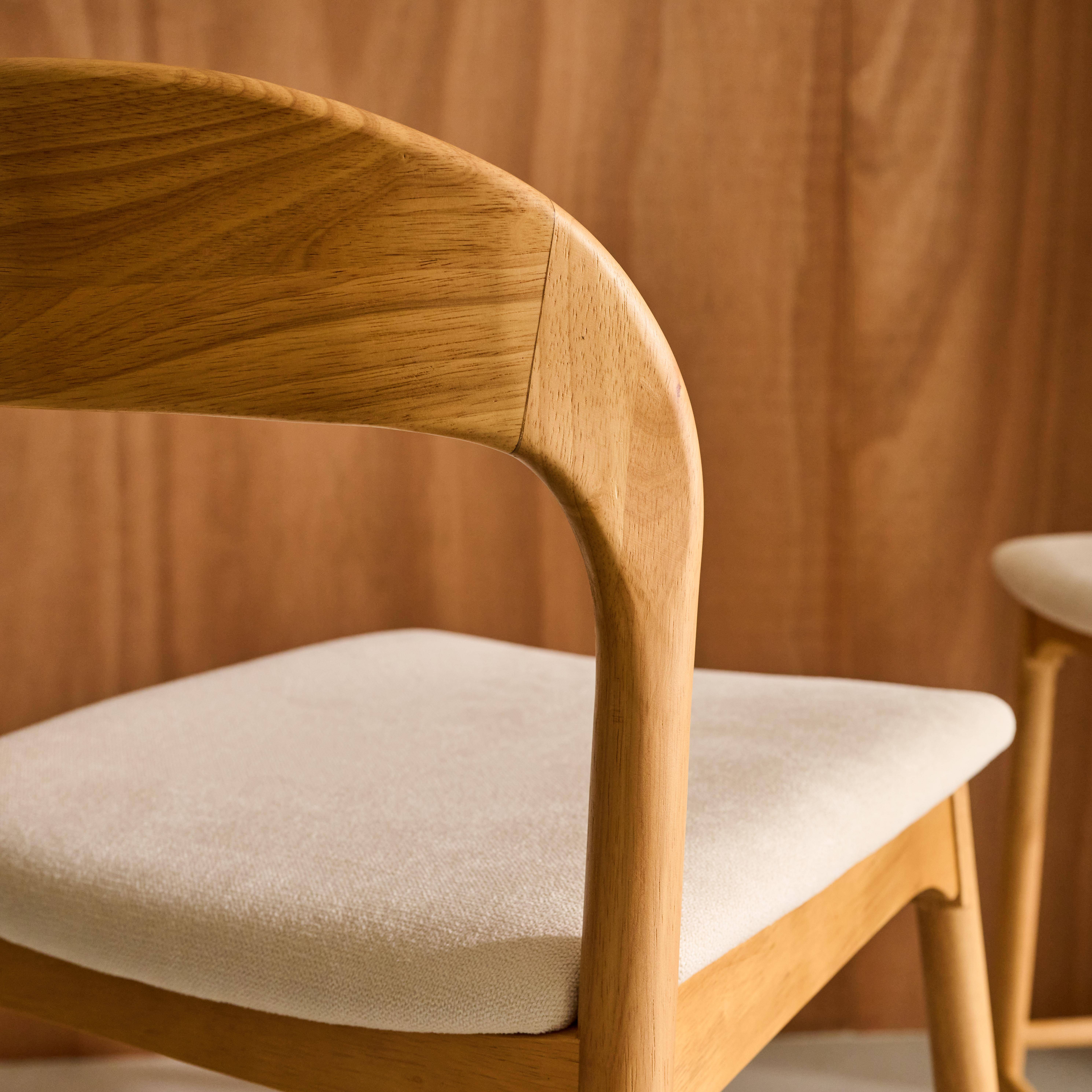 Banco alto de cozinha em madeira de seringueira e tecido, set de 2, Athena, Natural, 58.5x46.5x95.5 cm Photo3