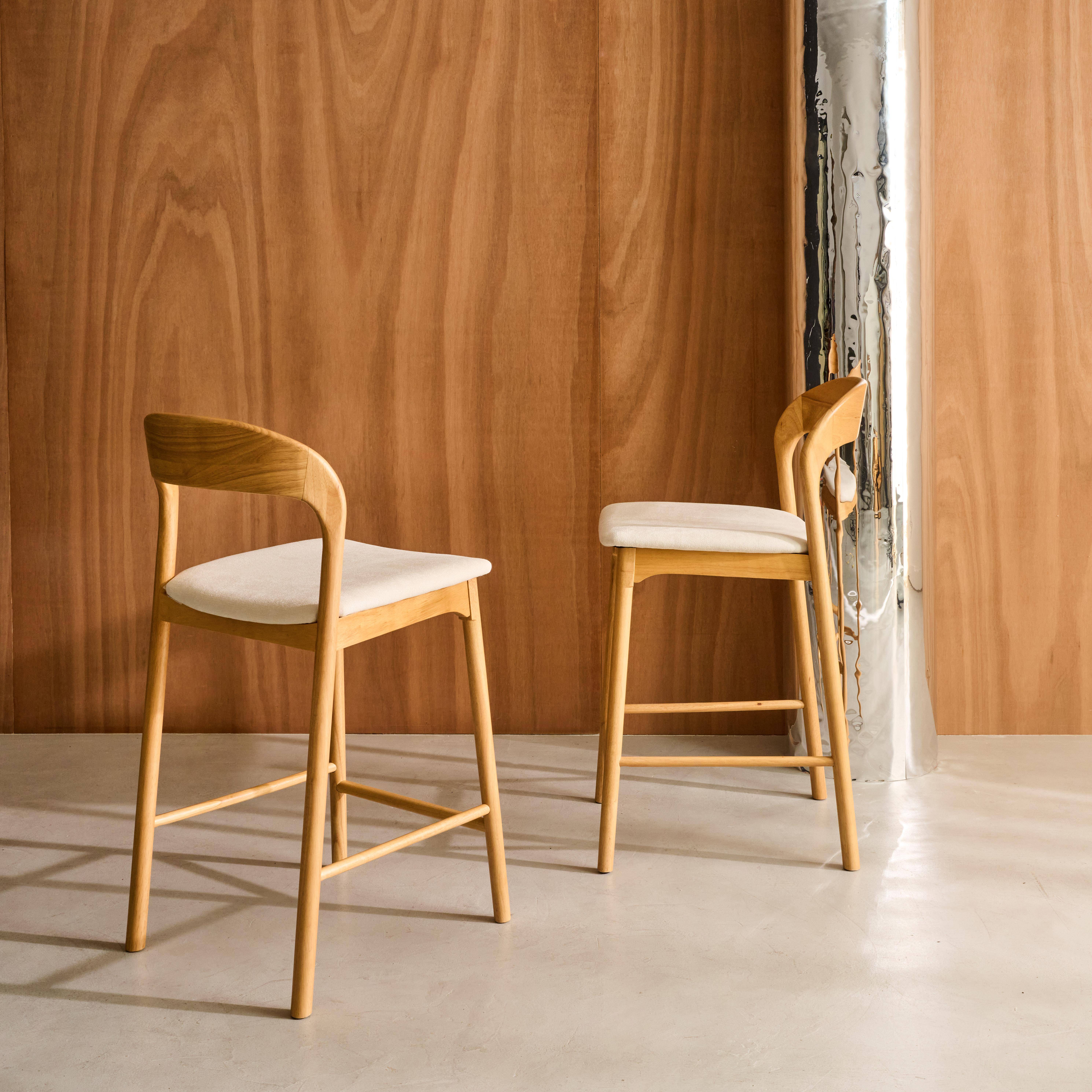 Set of 2 vintage rubberwood and fabric bar stools, Natural | sweeek