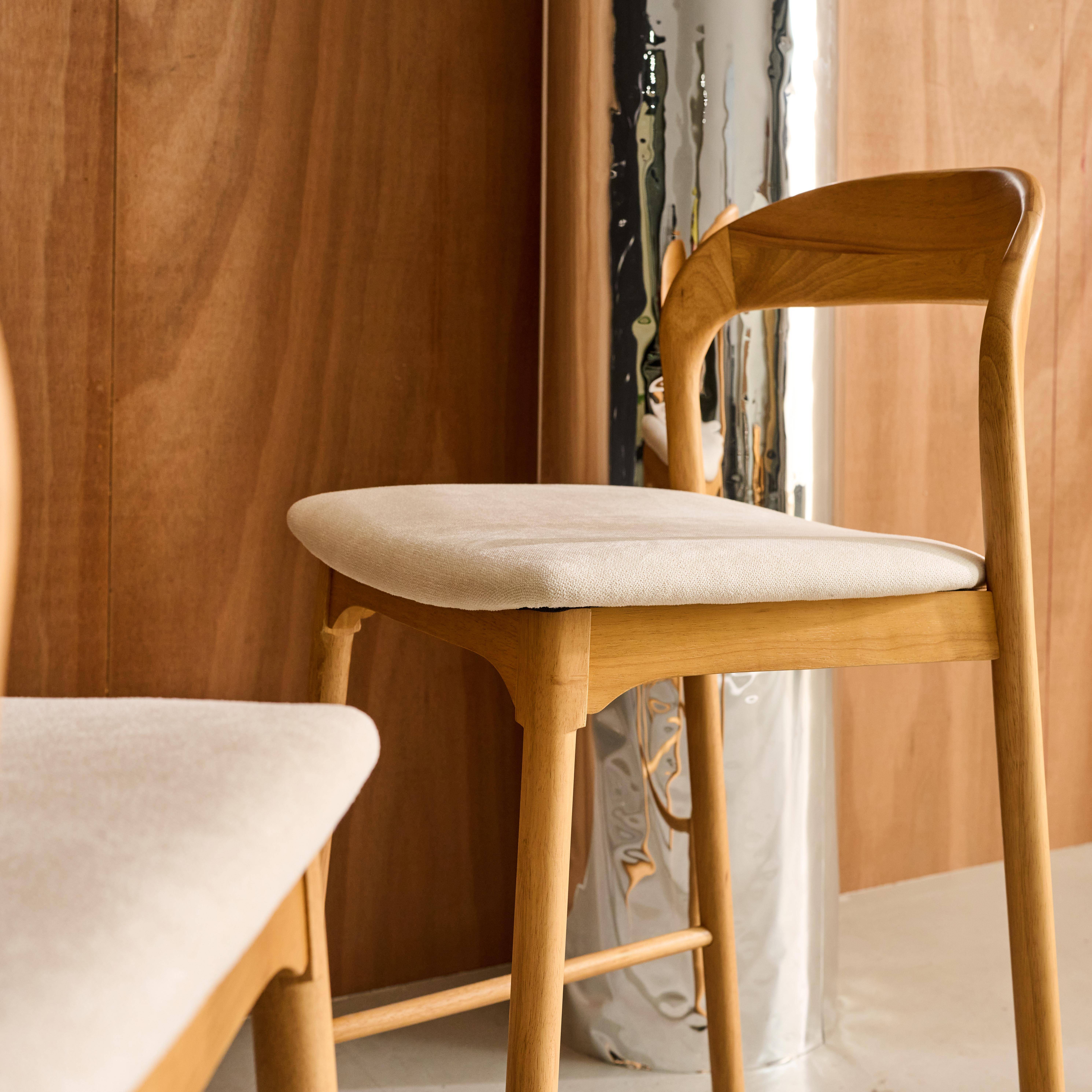 Banco alto de cozinha em madeira de seringueira e tecido, set de 2, Athena, Natural, 58.5x46.5x95.5 cm,sweeek,Photo4