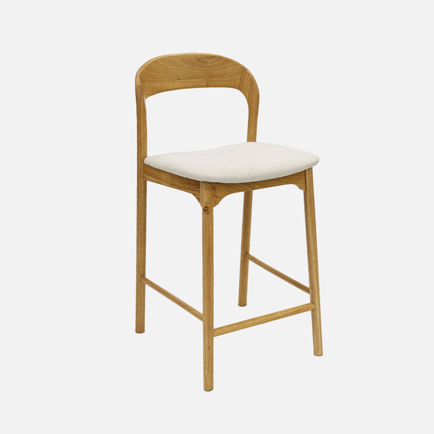 Banqueta de bar vintage em madeira de seringueira e tecido, set de 2, Athena, Natural, 58.5x46.5x95.5 cm,sweeek,Photo1