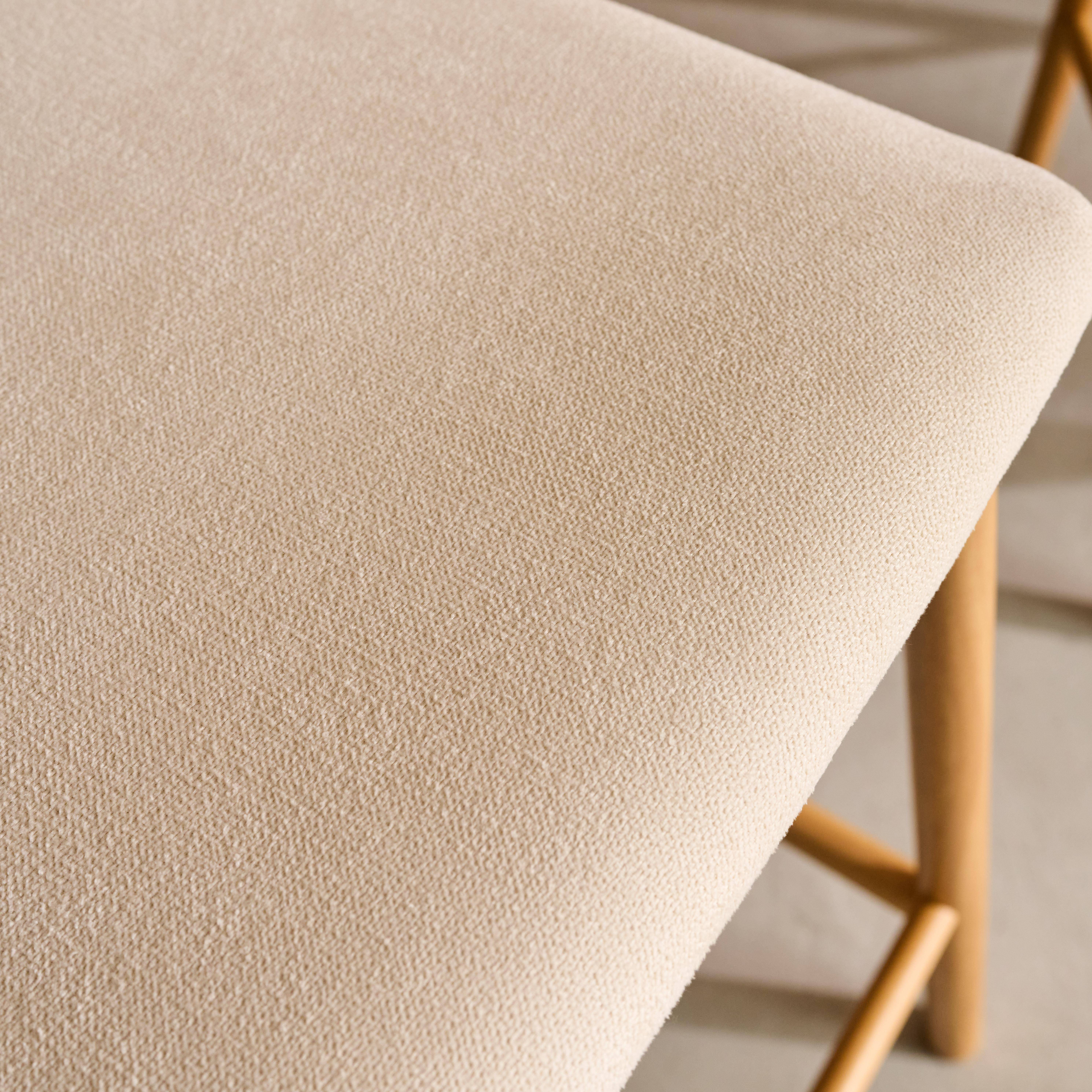 Banco alto de cozinha em madeira de seringueira e tecido, set de 2, Athena, Natural, 58.5x46.5x95.5 cm Photo5