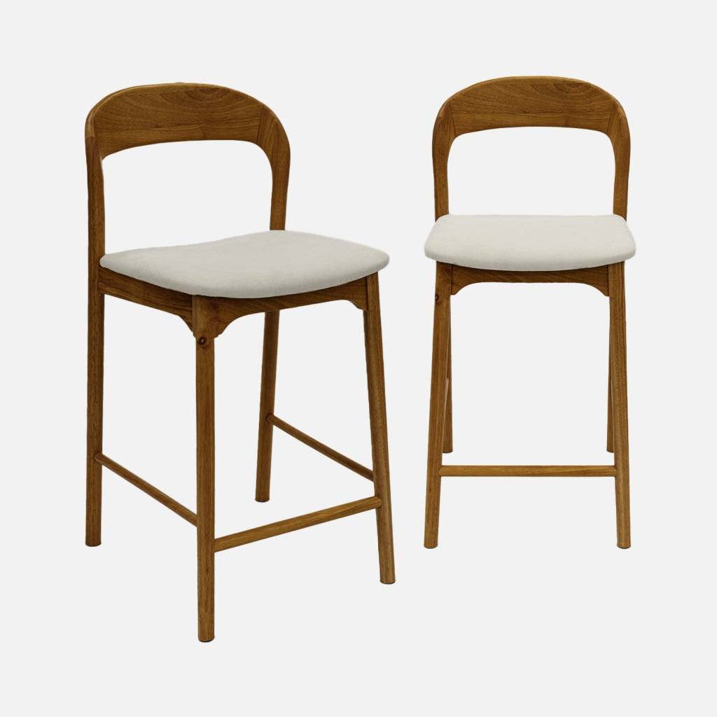 Tabouret de bar bois d'hévéa noyer et tissu (lot de 2)