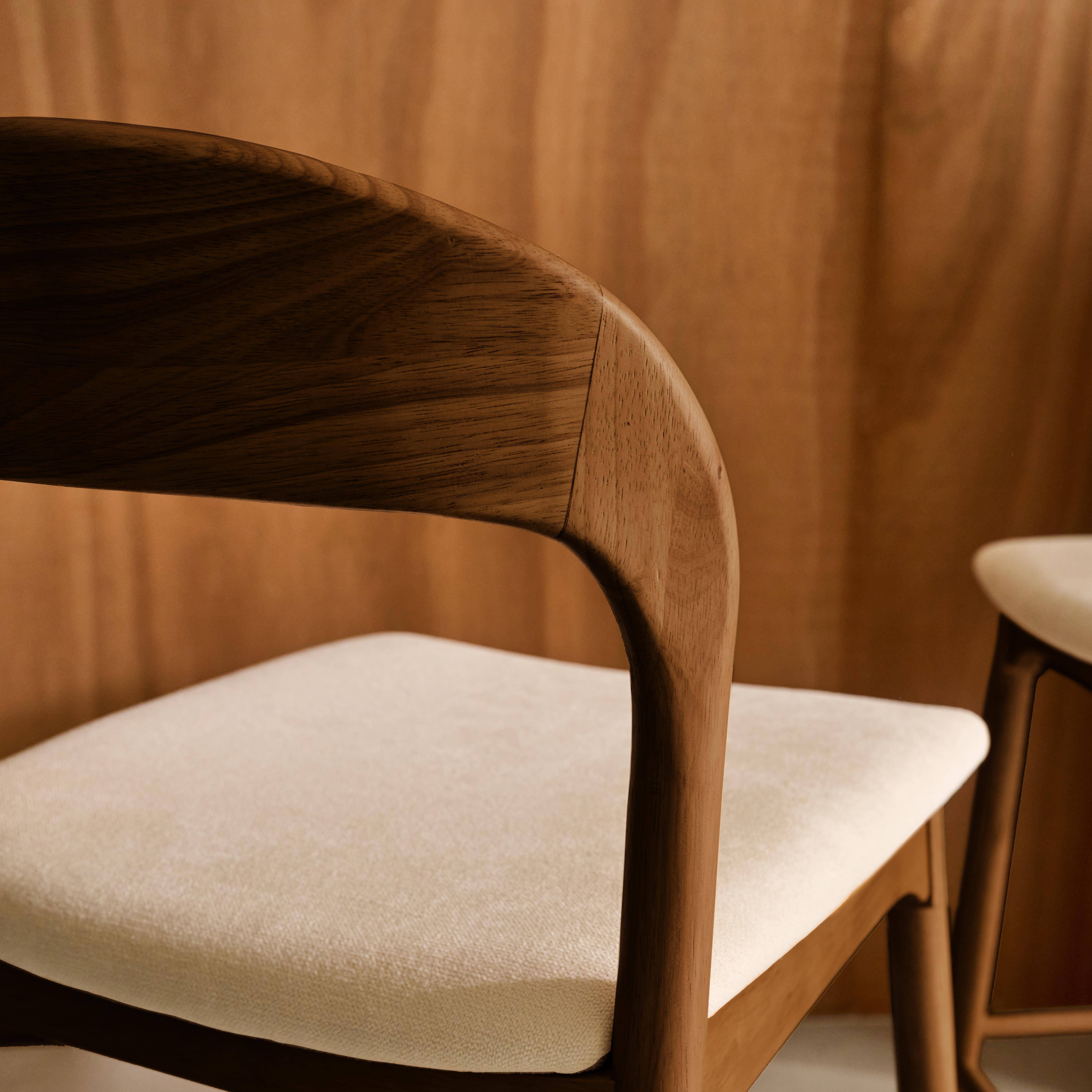 Lot de 2 tabourets de bar bois d'hévéa noyer et tissu, L58.8 x P46.5 x H95.5cm - Athena Photo4