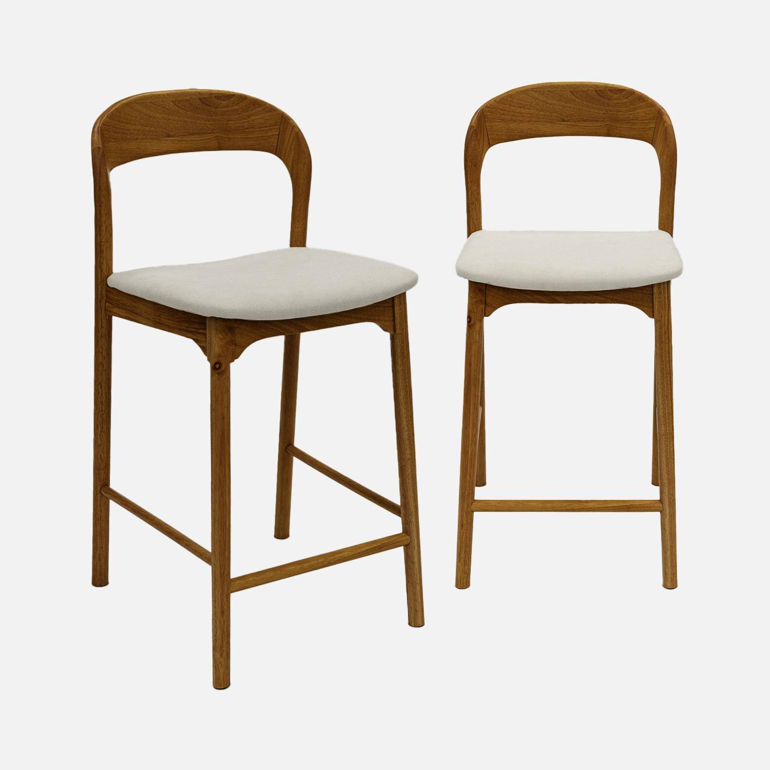 Lot de 2 tabourets de bar bois d'hévéa noyer et tissu, L58.8 x P46.5 x H95.5cm - Athena,sweeek,Photo6