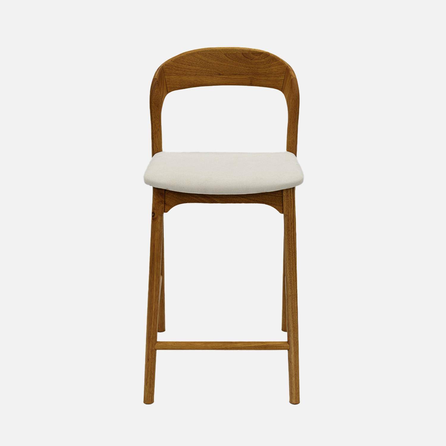 Lot de 2 tabourets de bar bois d'hévéa noyer et tissu, L58.8 x P46.5 x H95.5cm - Athena Photo2