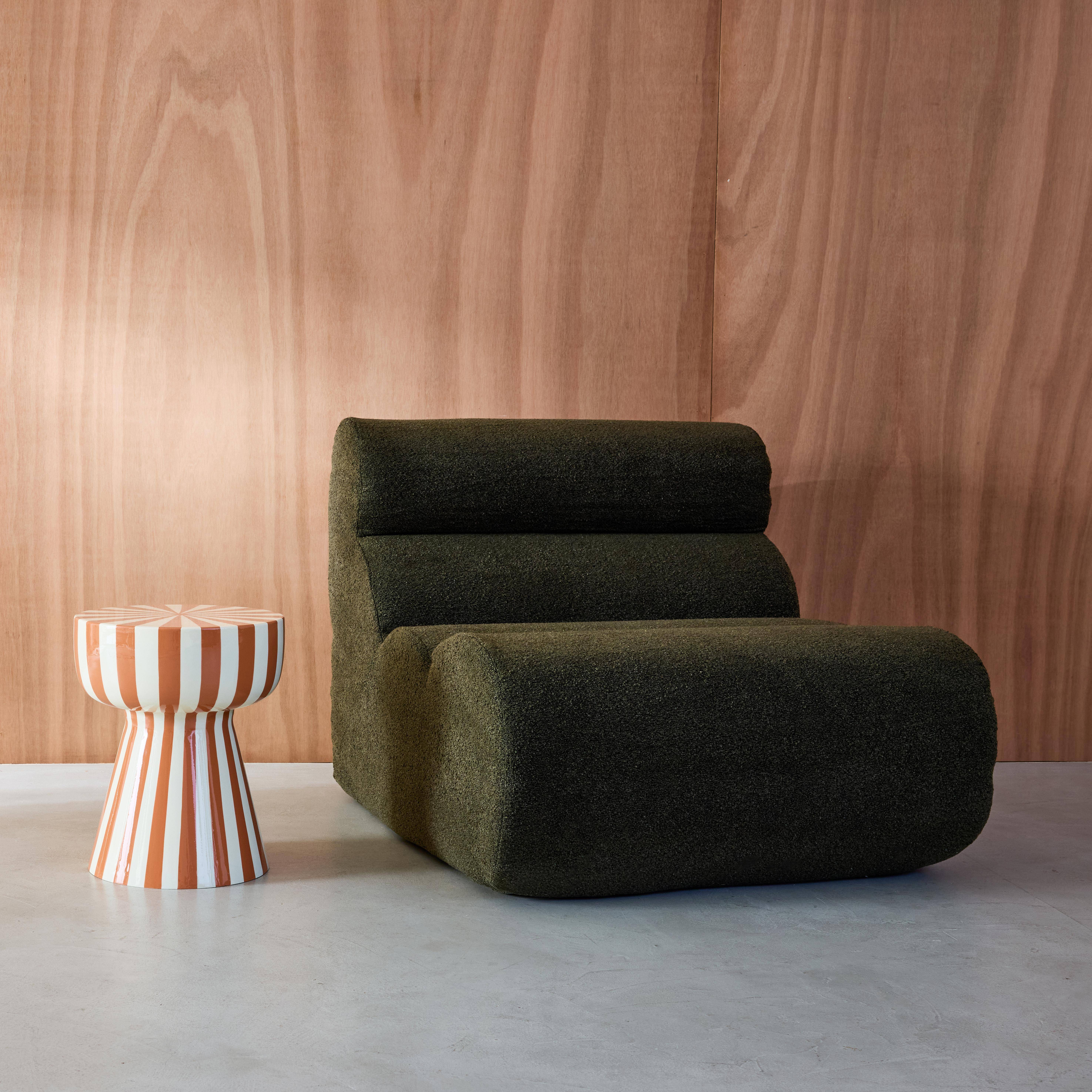 Bijzettafel, nachtkastje, geëmailleerd staal gestreept terracotta en wit Ø34 x H41cm - Ziggy Photo2